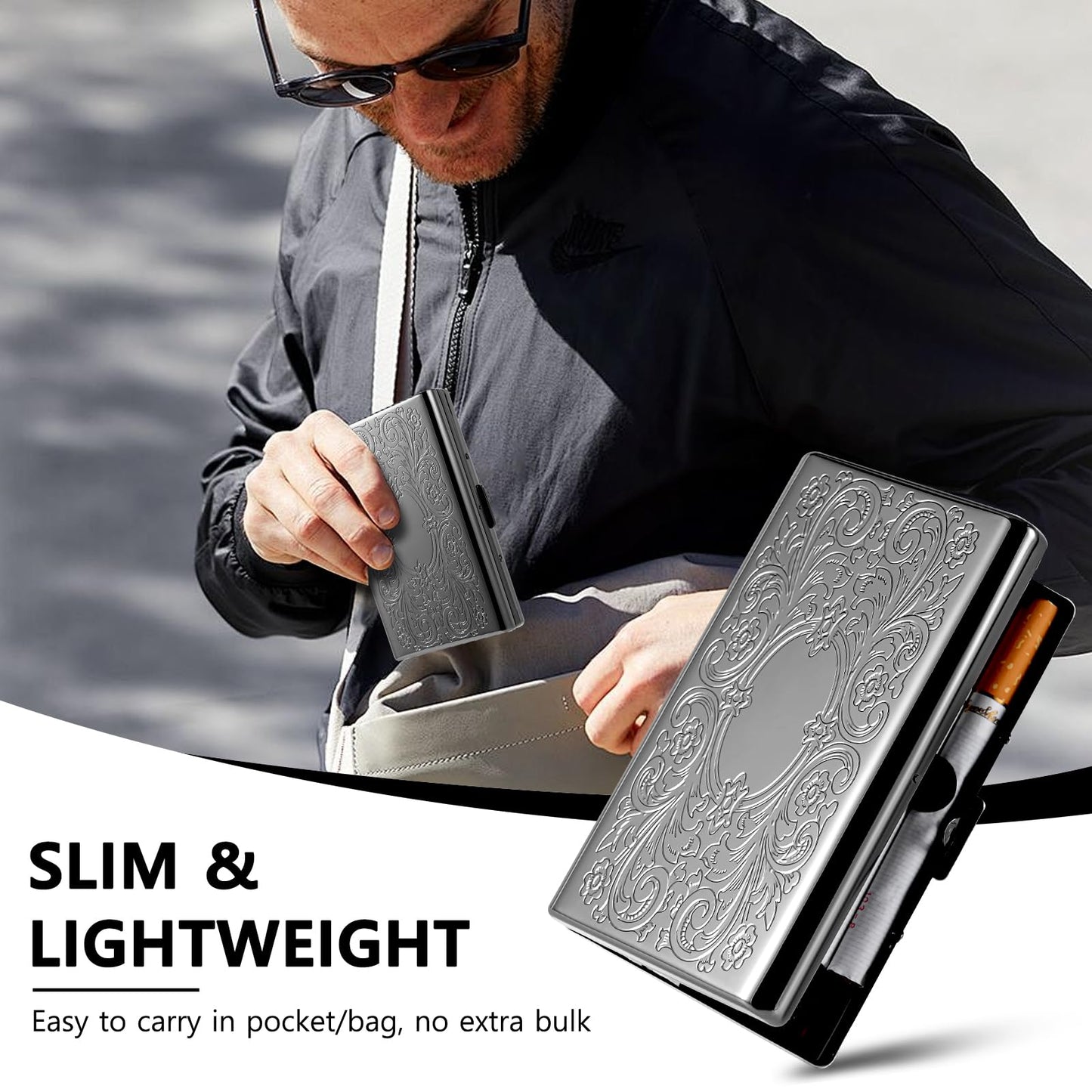 Classic Vintage Metal Women's and Men's Portable Cigarette Case, RFID Credit Card Wallet. (Figure Black, 12pcs 100mm)