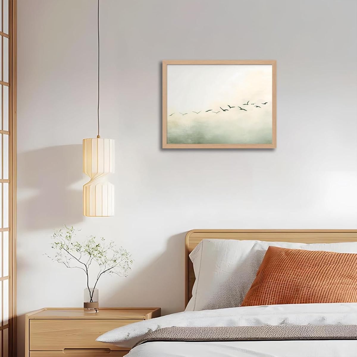 skysoon Minimalist Bird Wall Art, Abstract Fog Landscape Canvas Print, Neutral Japandi Nordic Artwork, Modern Calm Wall Decor for Living Room Bedroom Office 12x16 Inch