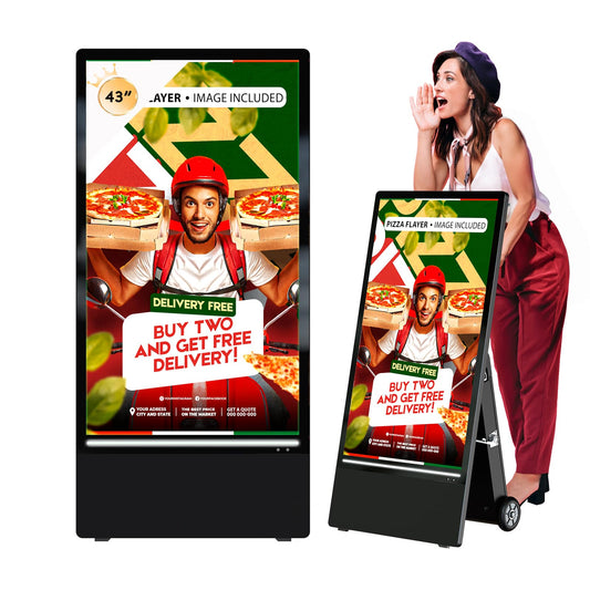 QIXZOCV MWE 43 Inch Outdoor Digital Signage Display, Portable Battery Powered High Brightness Screen Advertising Display Kiosk, Movable Waterproof Standing Poster, Android OS