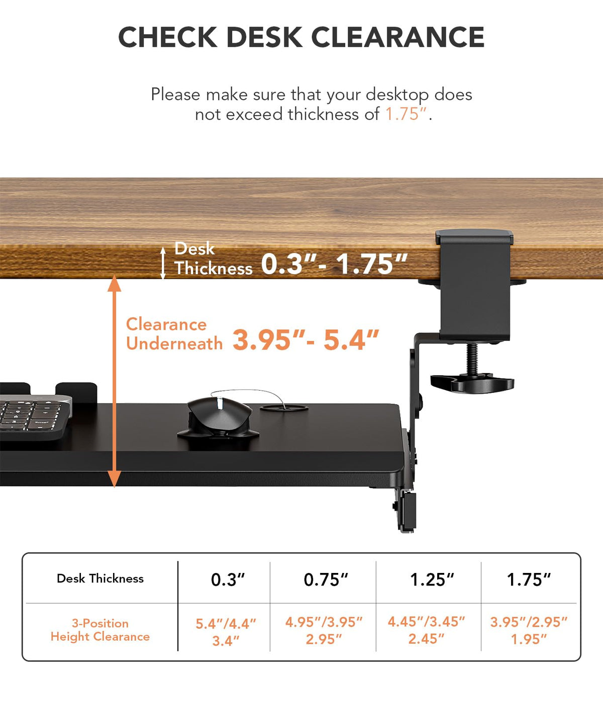 Hemudu Keyboard Tray Under Desk Pull Out with Extra Sturdy C Clamp Mount System, 27.3 (32.5 inch Including Clamps) x 11 Inch Slide-Out Platform Computer Drawer for Typing Black