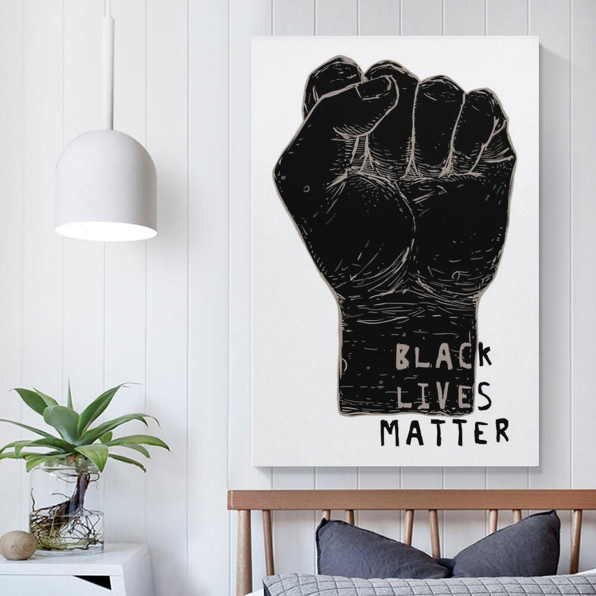 Black Lives Matter Raised Fist Canvas Printing Wall Art Prints Posters Inspirational Protest Minimalist Scandinavian Black And White Wall Decor for Living Room Bedroom Office Dorm 12x18inch(30x45cm)