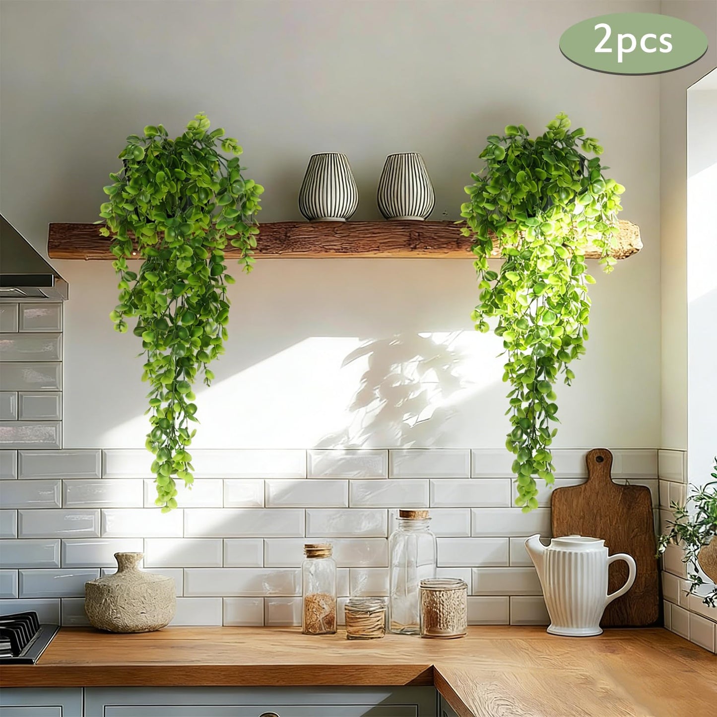 RECUTMS 4 Pack Artificial Hanging Plants Faux Eucalyptus Leaf Greenery Fake Plant for Wall House Room Patio Indoor Outdoor Home Shelf Office Decor (Green)