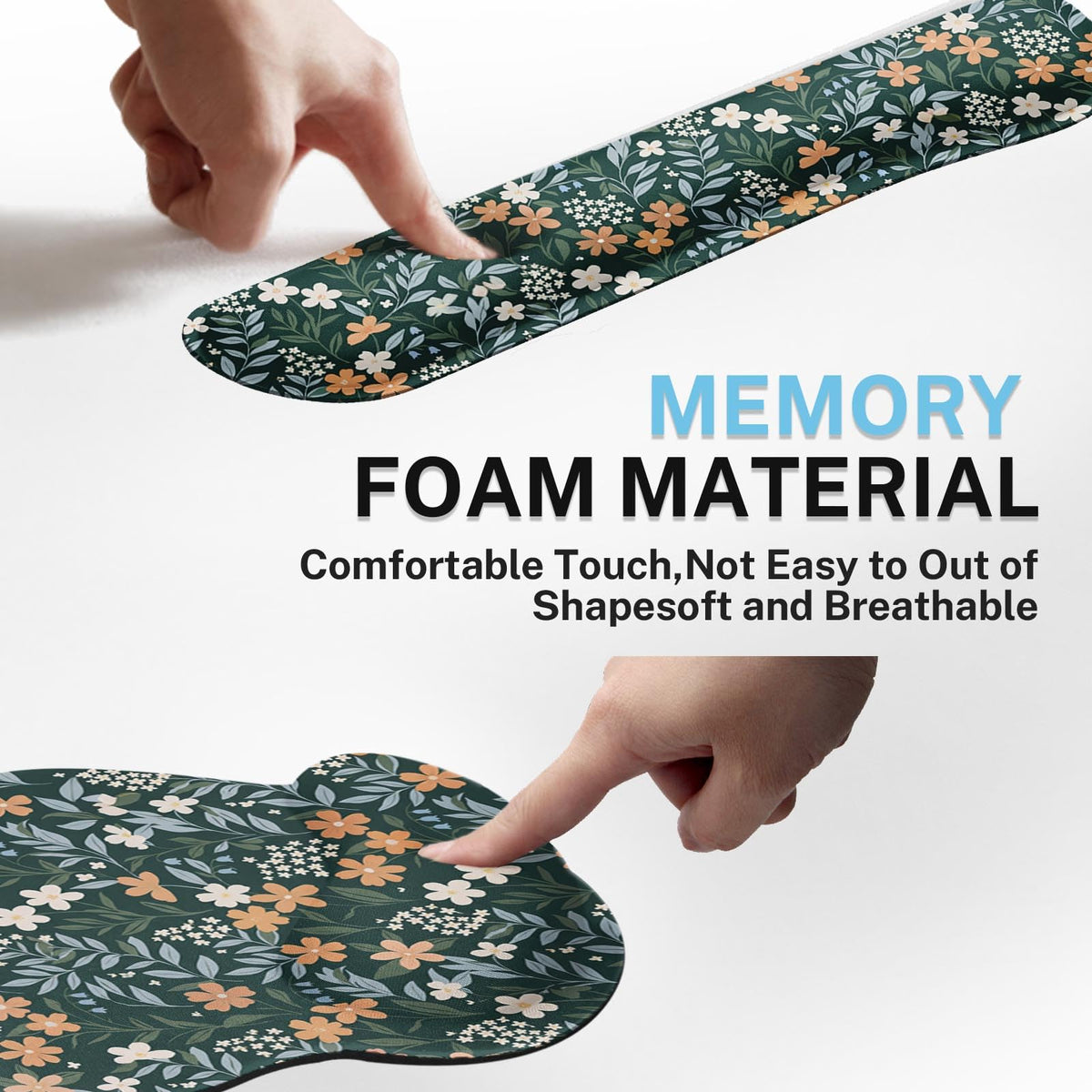 Britimes Green Florals Keyboard Mouse Pad Set Vintage Flower 4in1 Large Mousepad+Keyboard Wrist Rest+Mouse Wrist Rest+Coaster Ergonomic Design for Home Office Computer 35.4x15.7 inches