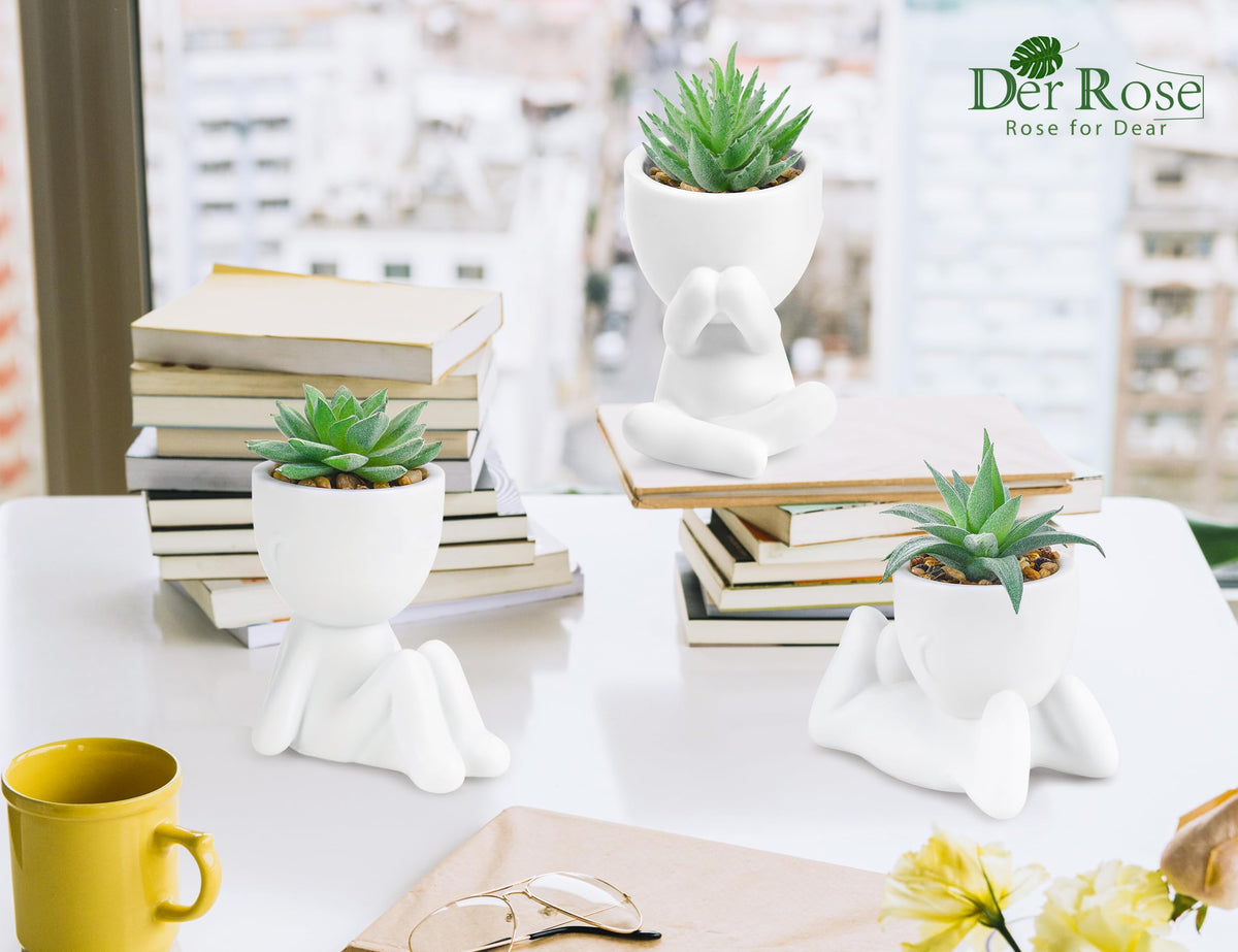 Der Rose 3 Pack Fake Plants for Office Desk Accessories Artificial Succulents Plants for Room Bathroom Home Decor for Women