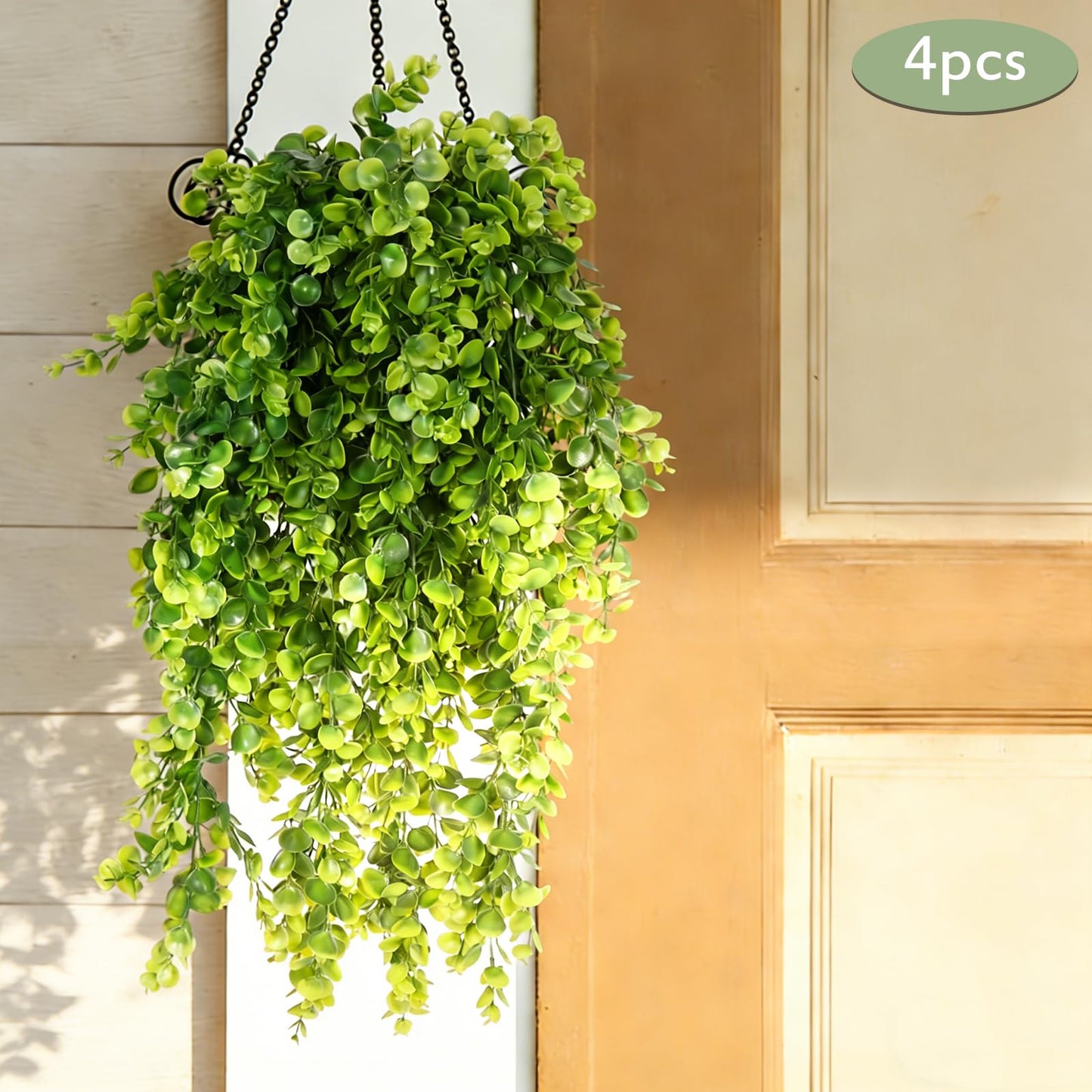 RECUTMS 4 Pack Artificial Hanging Plants Faux Eucalyptus Leaf Greenery Fake Plant for Wall House Room Patio Indoor Outdoor Home Shelf Office Decor (Green)