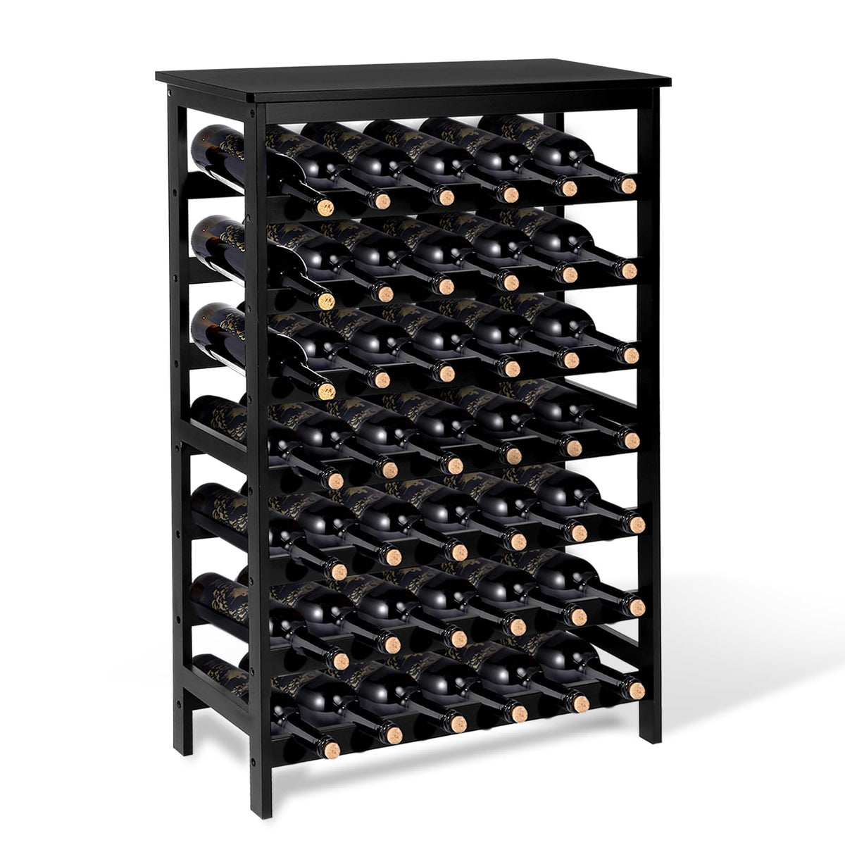 Bambition Bamboo Wine Rack Freestanding Floor, 7-Tier 42-Bottle Wine Storage Shelf with Table Top - Black