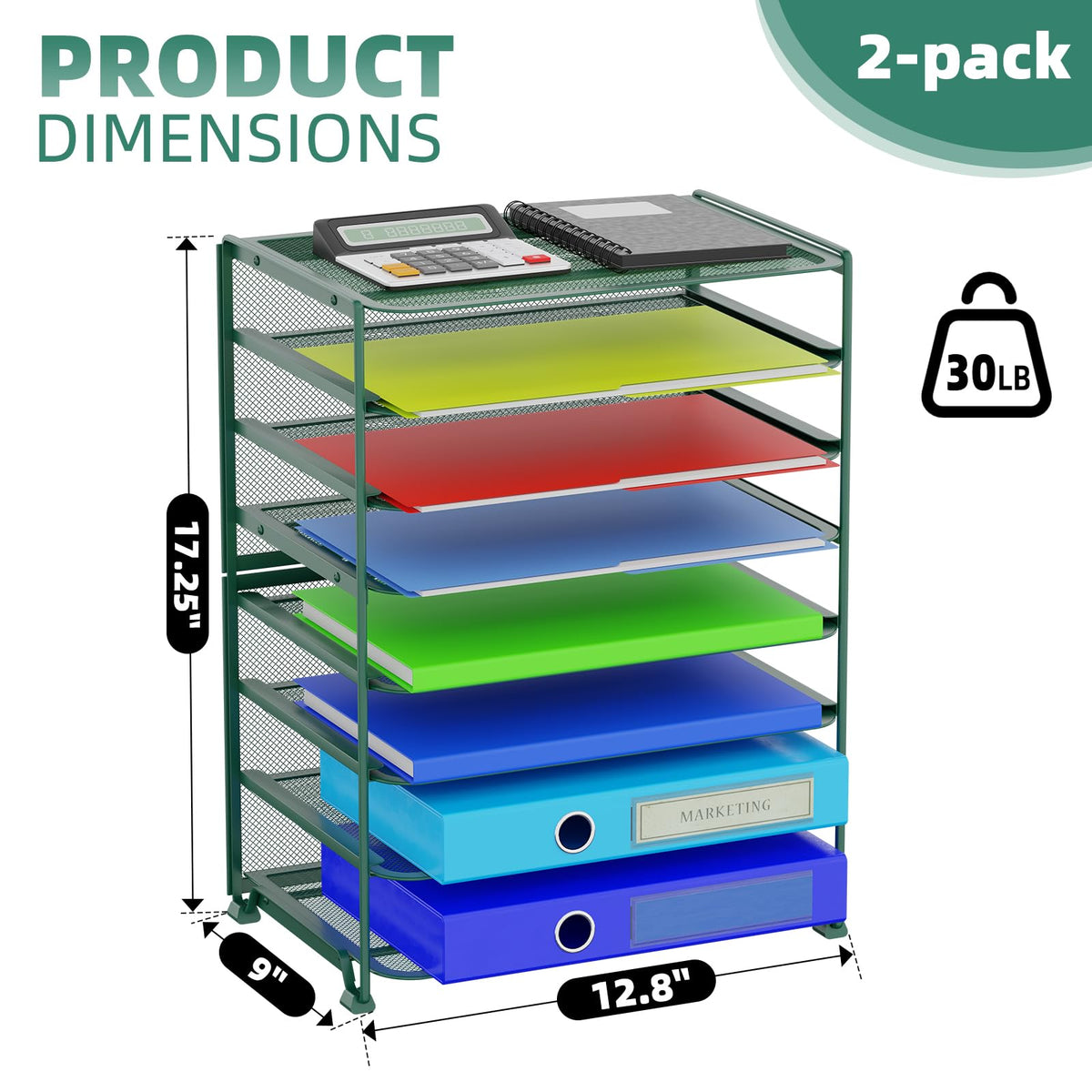Simple Trending 2 Pack 8 Tier Letter Tray Paper - Mesh Desk File Organizer for Office School Desktop, Green