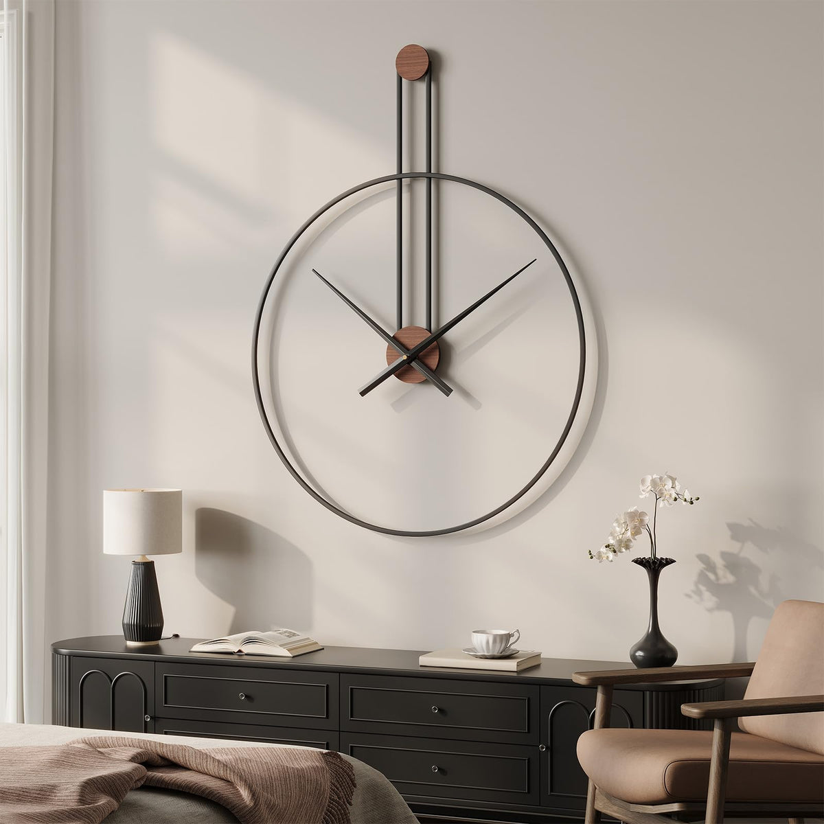 36 Inch Wall Clock Extra Large Minimalist Metal Clock for Living Room Decor, Modern Silent Non Ticking Battery Operated Wall Clocks, Rustic Black Frame Big Decorative Clocks for Office, Bedroom