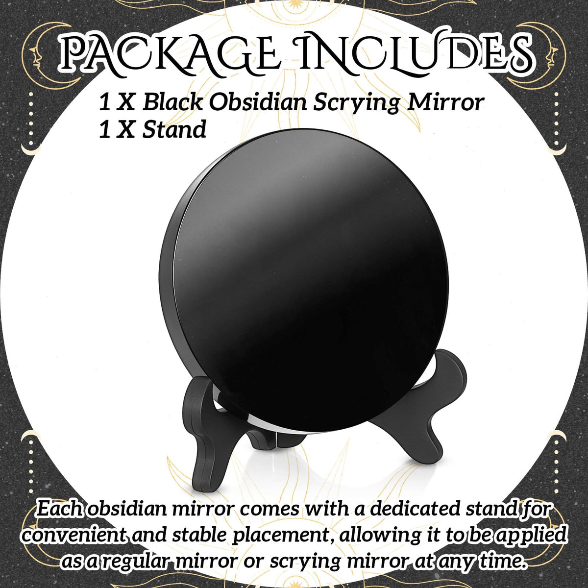 Kathfly 1 Pcs Black Obsidian Scrying Mirror 3.94 in with Wood Stand, Obsidian Crystal for Meditation, Witchcraft, Divination Tools, Spiritual Practices Home Desk Decor Gothic Craft(10 Cm)