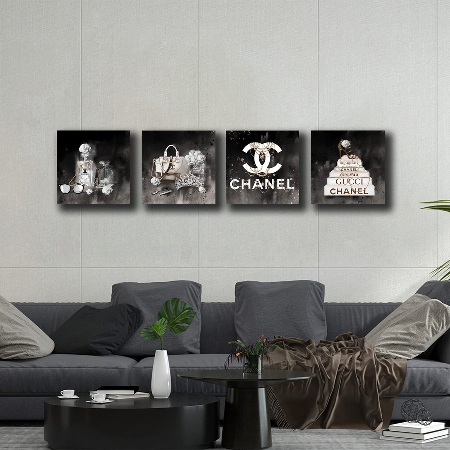Meetdeceny Fashion Wall Art for Living Room-Black And White Wall Art Decor for Women Girls Room-High Heel Rose Canvas Prints - 14"x 14"x 4 Panel Bedroom Modern Artwork Ready to Hang