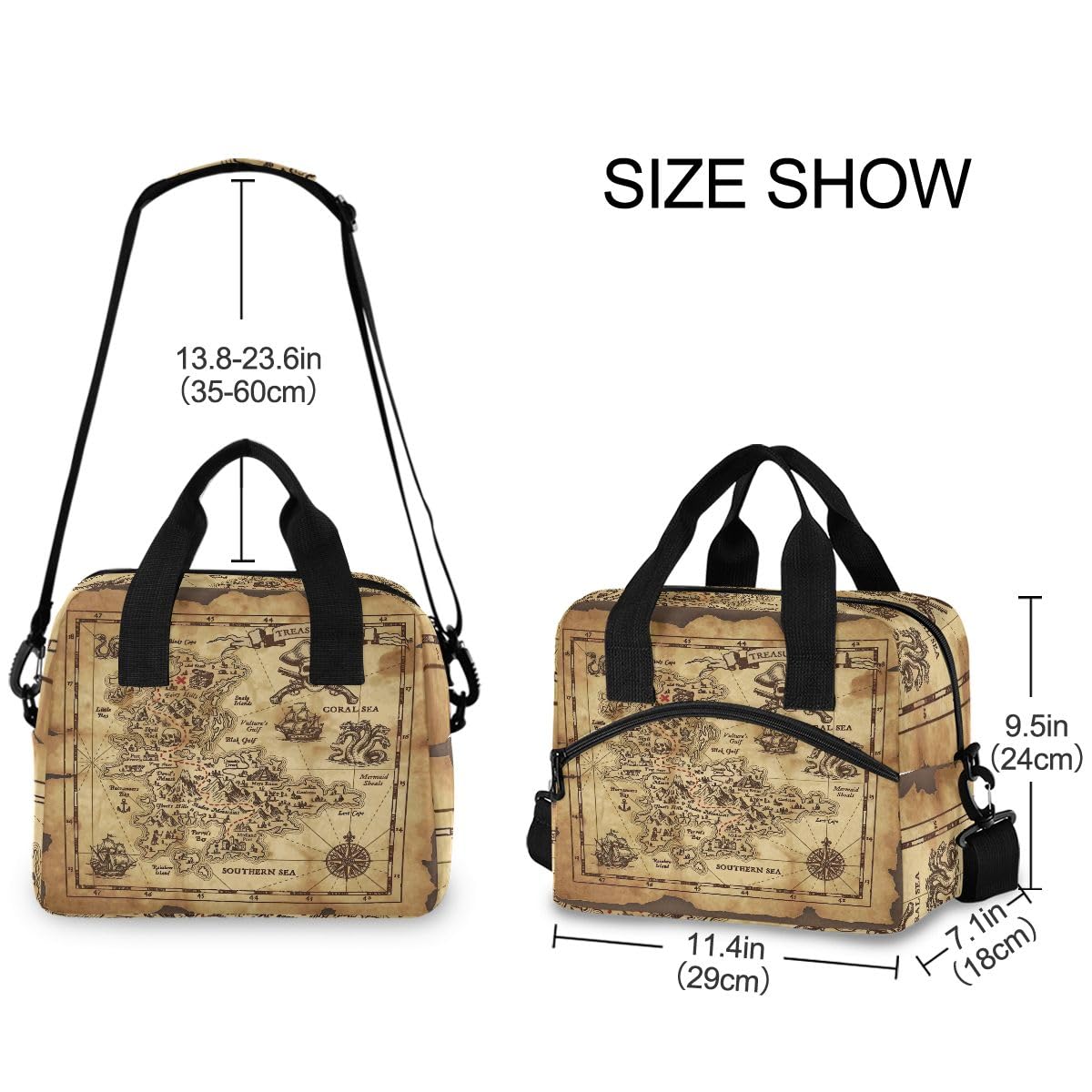 Lunch Bag for Kids Pirate Treasure Map Insulated Cooler Lunch Box Large Capacity Lunch Organizer for Boys Girls