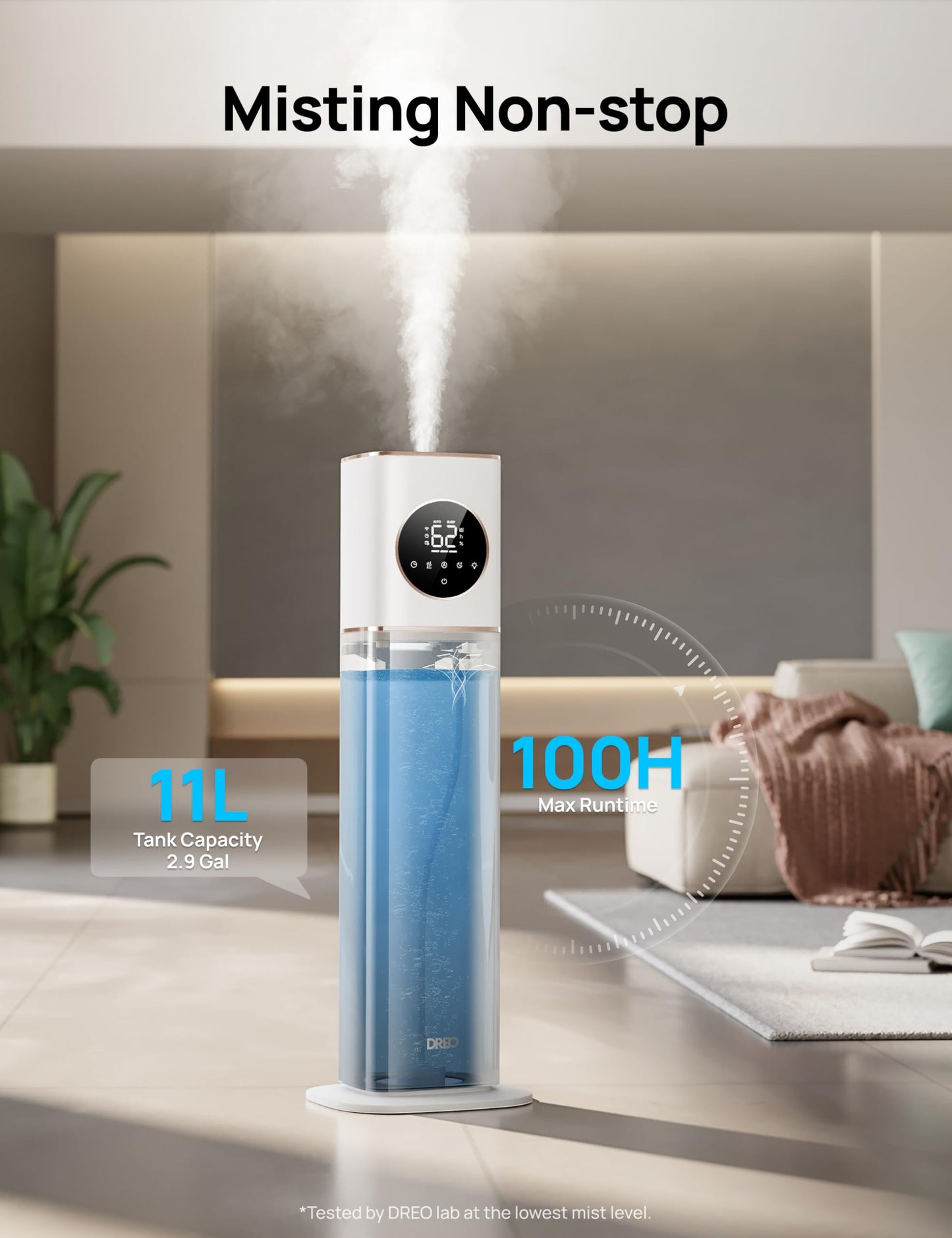 DREO HM735S 11L Smart Humidifier Large Room 700 ft², 100H Cool Mist Air Humidifiers for Bedroom, Top-Fill, Clean Tank Technology, 26dB, Auto Mode, Aroma Box, RGB, Remote & APP Control, Baby, White