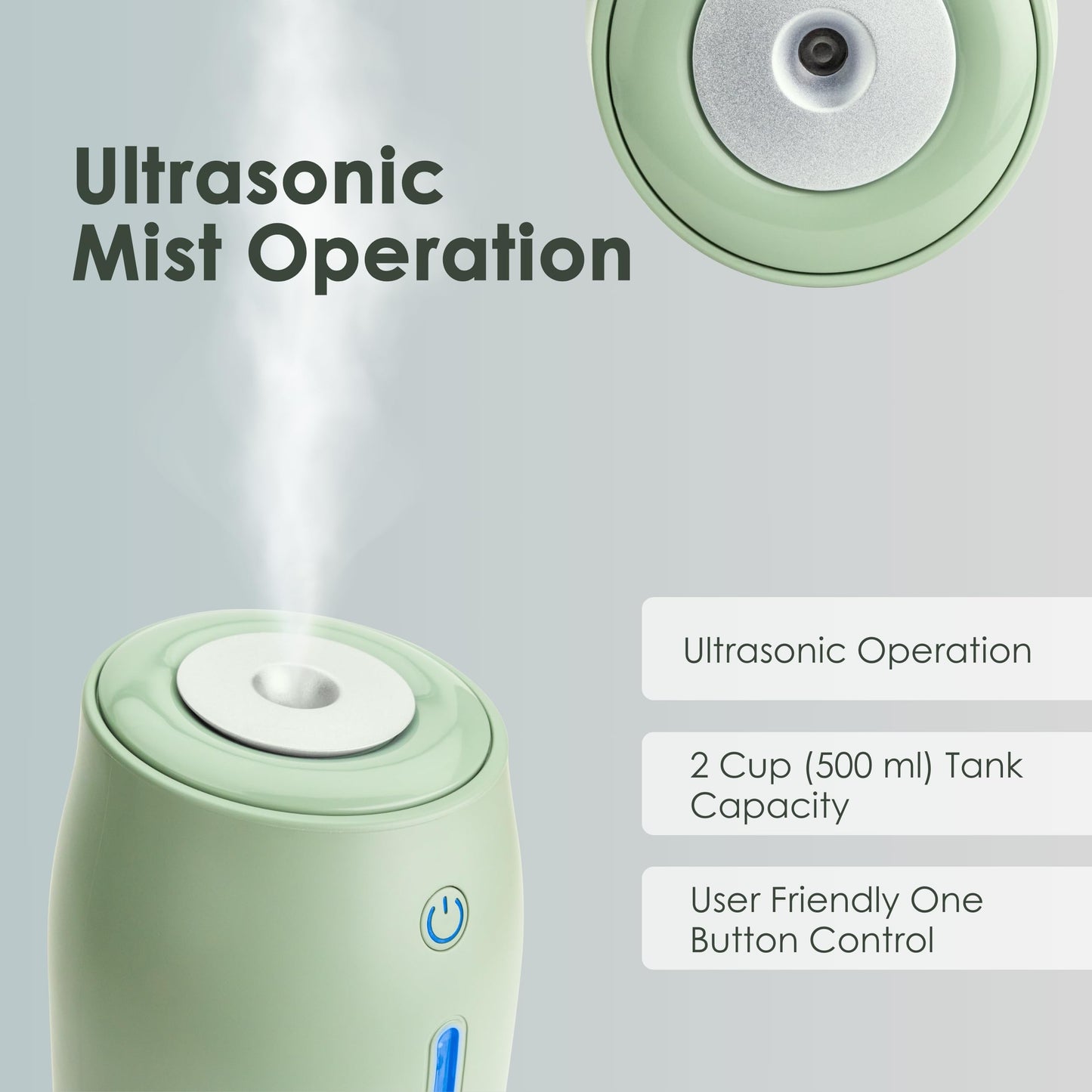 Airvana Aqua Glo Personal, Portable Humidifiers for Bedroom – Ultrasonic Cool Mist Humidifier with Built In Rechargeable Battery. Air Humidifier for Baby, Plants, Home, Office, Travel. Mint Green