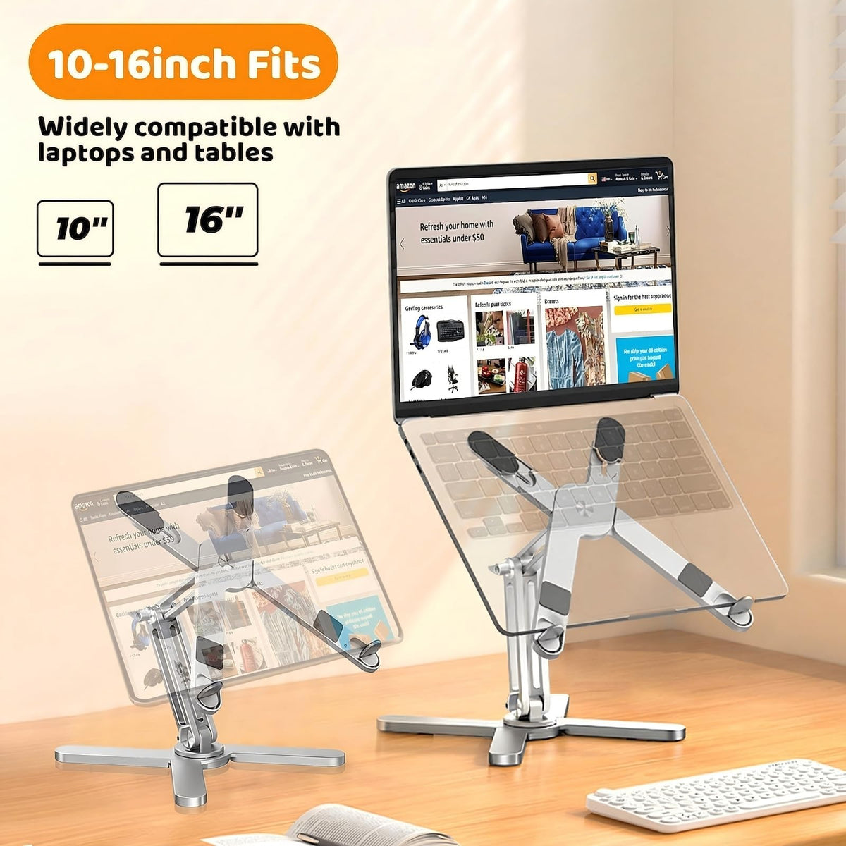 Moallia Laptop Stand with 360 Rotating Base, Computer Notebook Laptop Riser Metal Holder for Desk Collaborative Work, Fully Foldable for Easy Storage, Fits All MacBook, Laptops up to 16 inches
