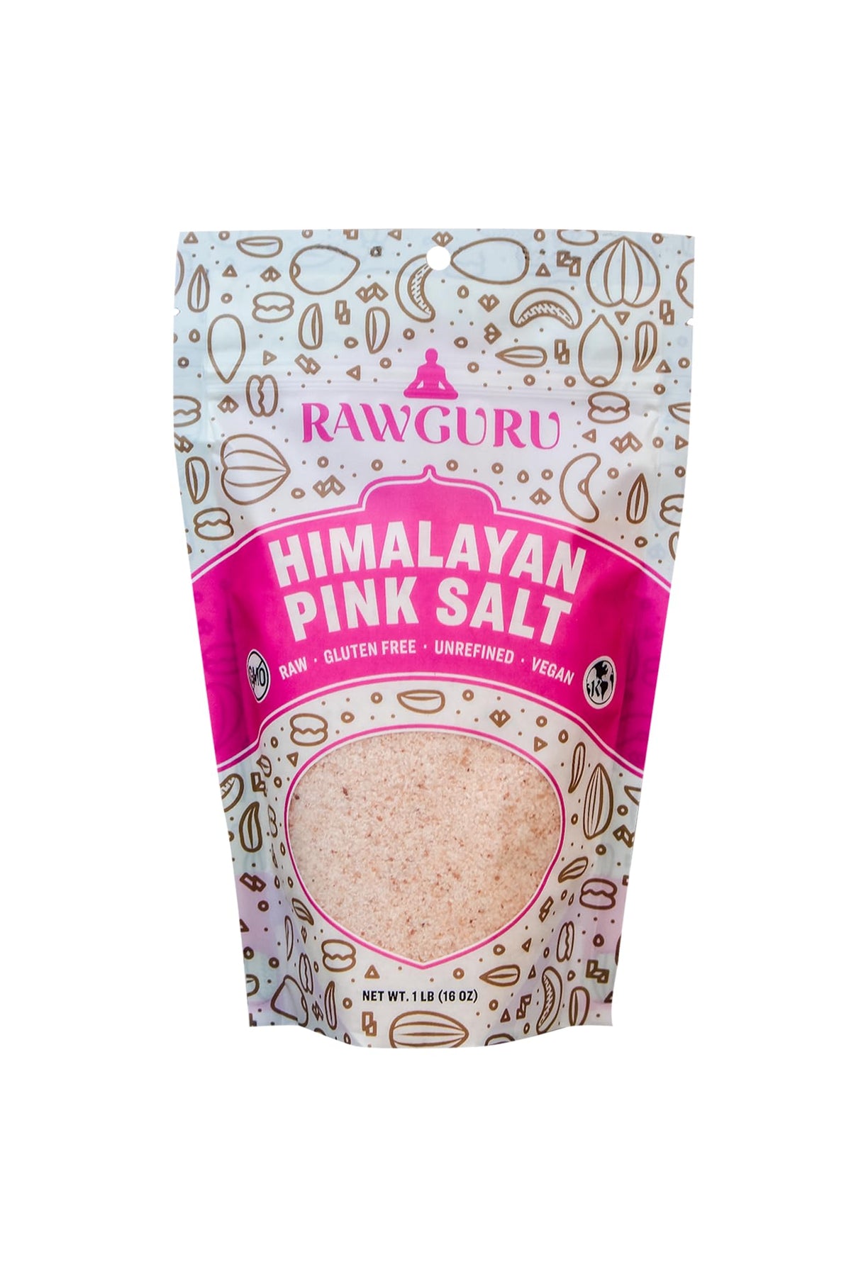 RawGuru Himalayan Pink Crystal Salt - 16 oz - Raw | Gluten-Free | Unrefined | Vegan | Kosher | Non-GMO