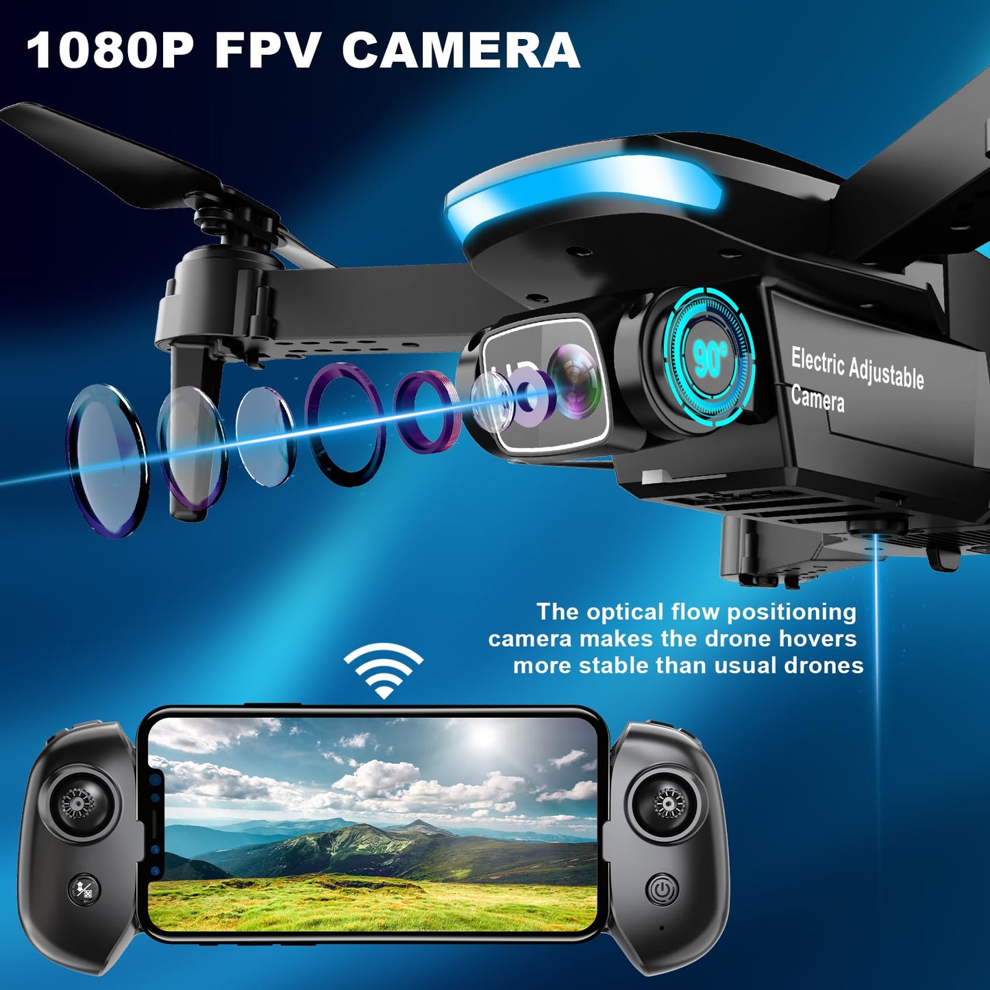 Oddire Mini Drone with Camera - 1080P HD Foldable Drone with Stable Hover, Gravity Control, Auto-Follow, Trajectory Flight, 90° Adjustable Lens, One Key Take Off/Land, 3D Flip, Drones for Adults