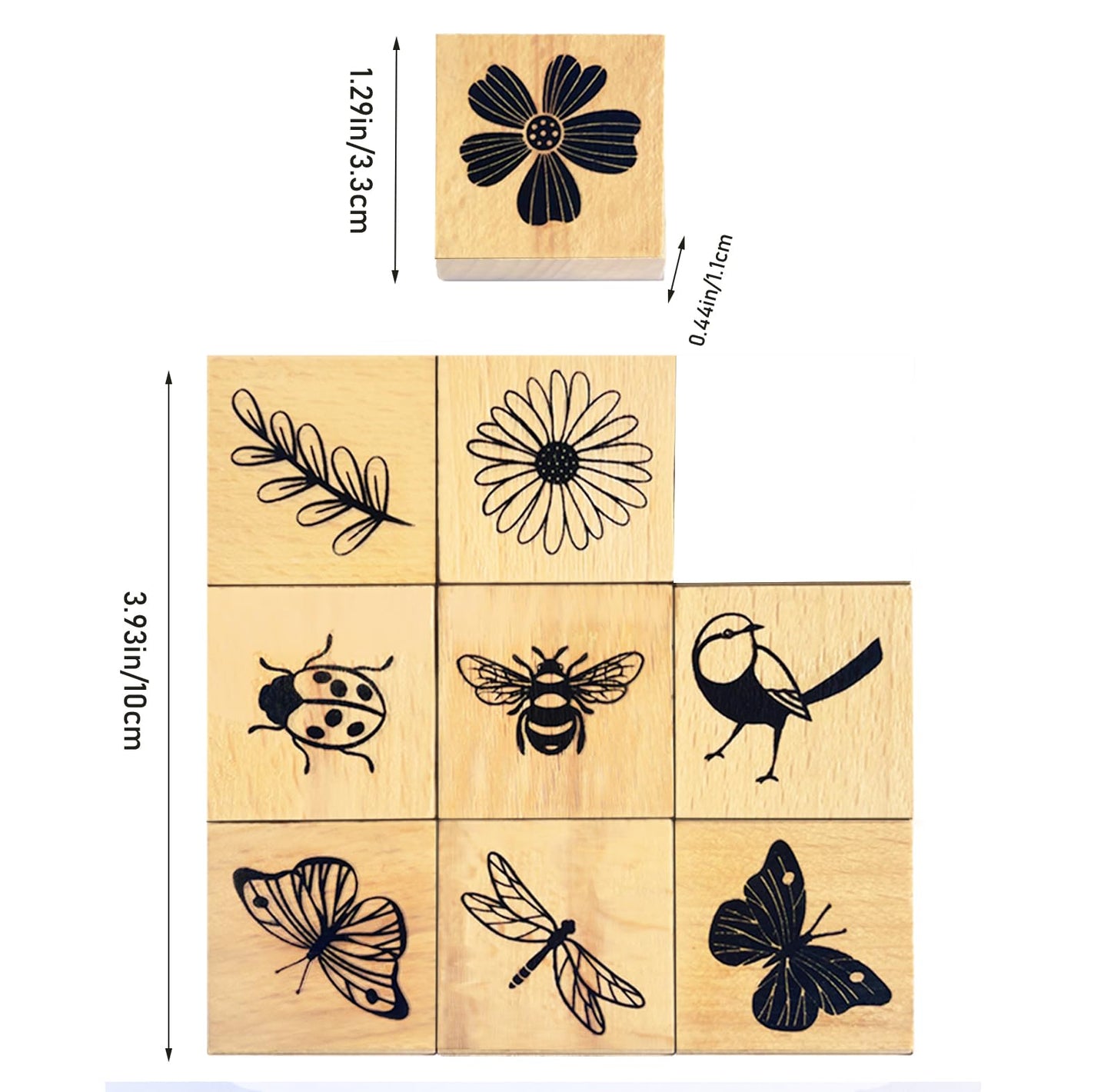 Wissppoott 15 Pcs Vintage Wood Rubber Stamp Set - Antique Butterfly, Floral, Plant, Ladybug& Bird Stamps for DIY Scrapbooking, Craft Cards, Gift Wrapping & Journal Art