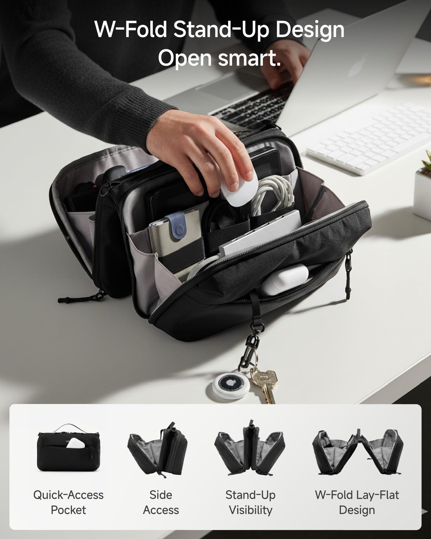 LUGGEX Electronics Organizer Travel Case, CBX01 Tech Bag with Magnetic Closure, Water Resistant Cable Organizer Bag for Business Travel, Tech Pouch for Cords, Chargers, Phone & Gadgets Accessories
