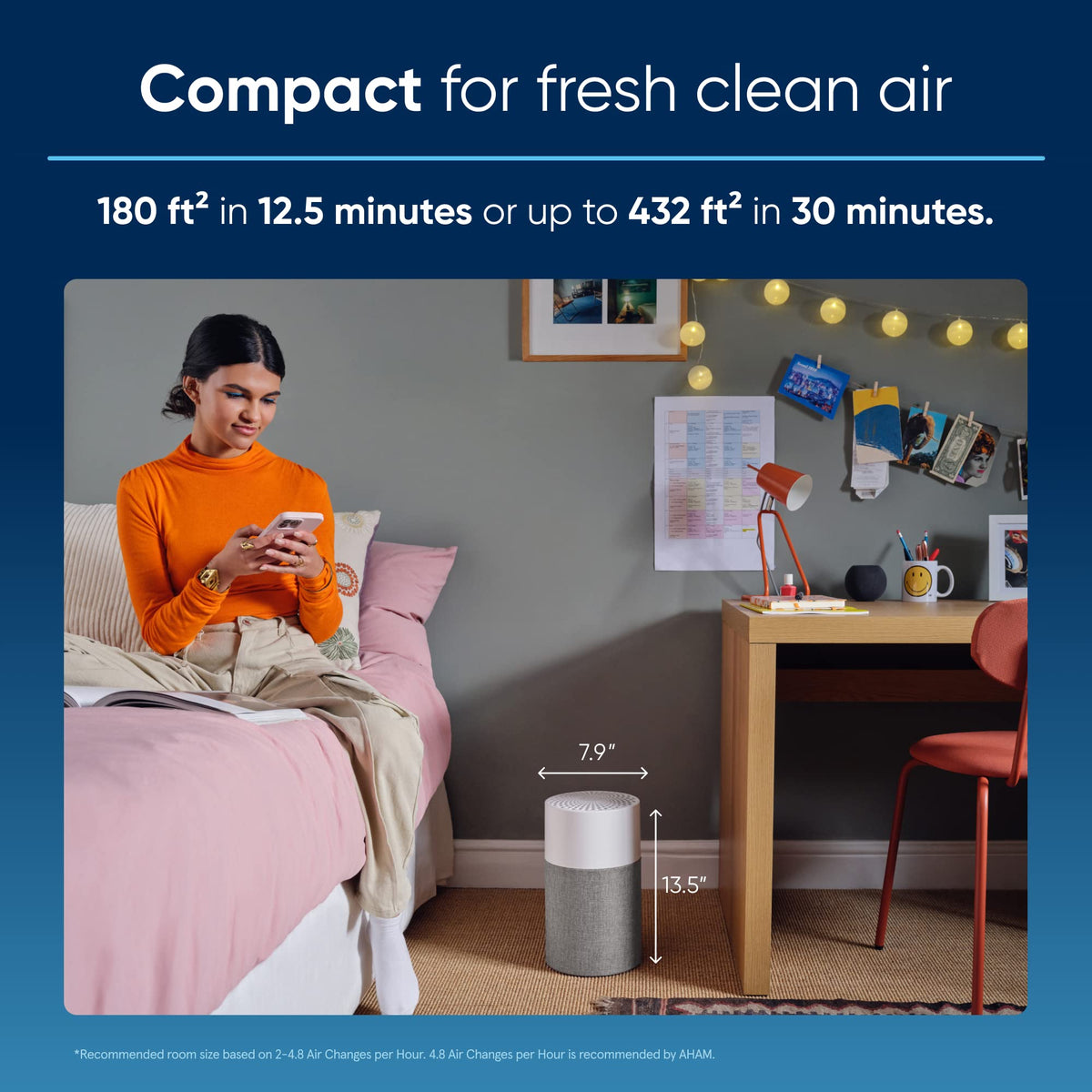 BLUEAIR Air Purifier for Home HEPA Air Purifiers for Pets, Allergies, Dust, Nursery, Office HEPASilent Techonolgy Air Cleaner for Small Rooms 432 sq ft coverage - Blue Pure 511
