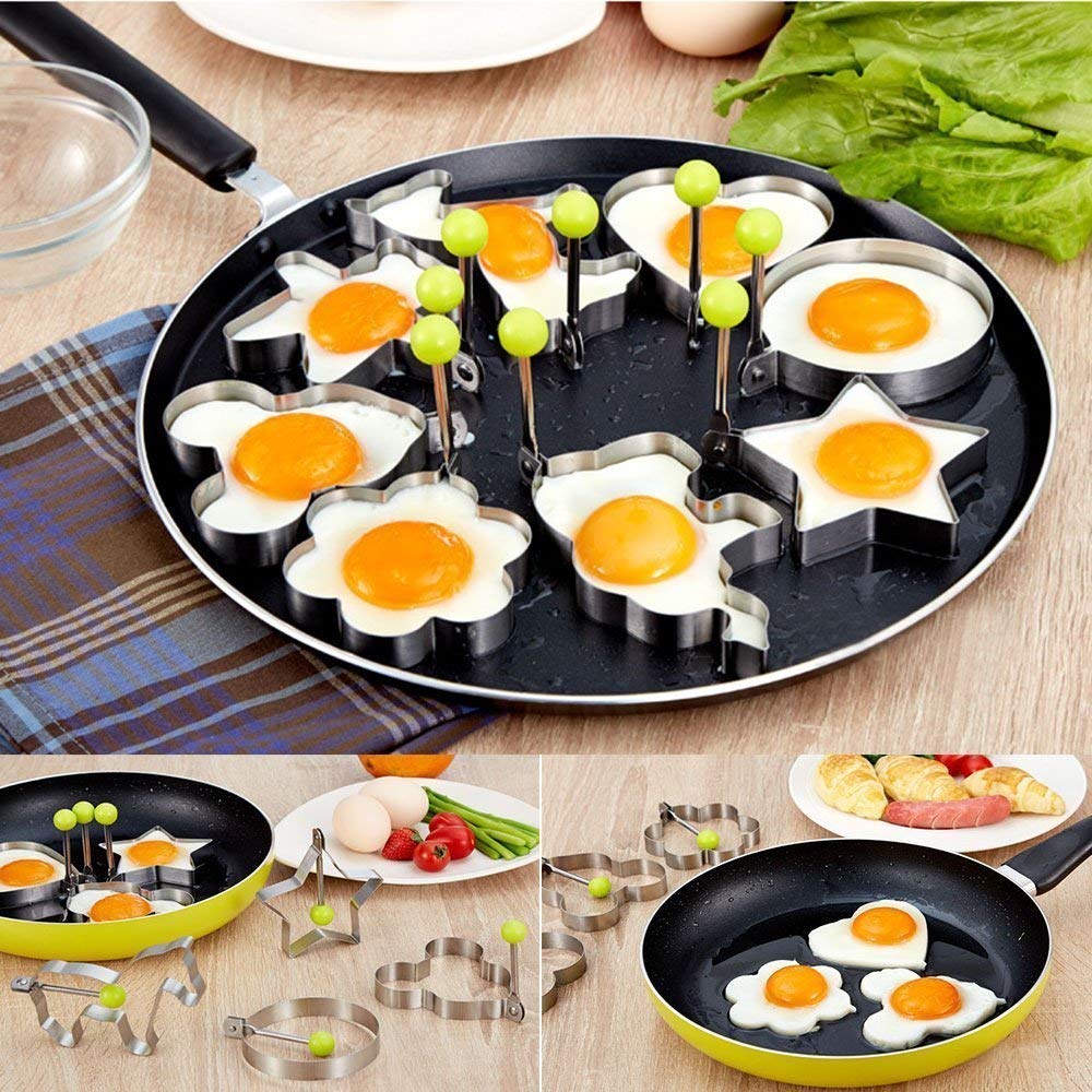 9PCS Fried Egg Mold, Stainless Steel Heart Bird Apple Elephant Horse Flower Star Shape Ring Mould Frying Cooker With Gift Box For Pancake Cookie Maker for Kid, Round Cooking Griddle Cutter Accessories