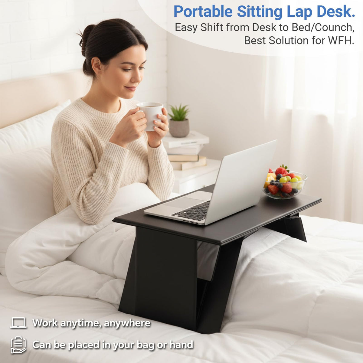 Leinuosen Foldable Laptop Desk Portable Lightweight Travel Laptop Table PU Leather Non-Slip Computer Retractable Desk for Bed, Car Sofa, Travel, Work