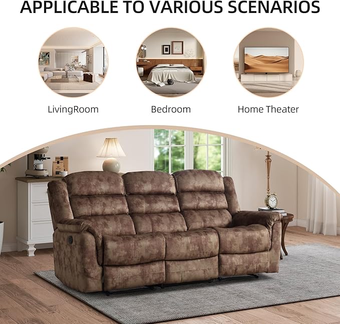 EBELLO Reclining Sofa for Living Room, Extra Wide Modern Overstuffed 3 Seat