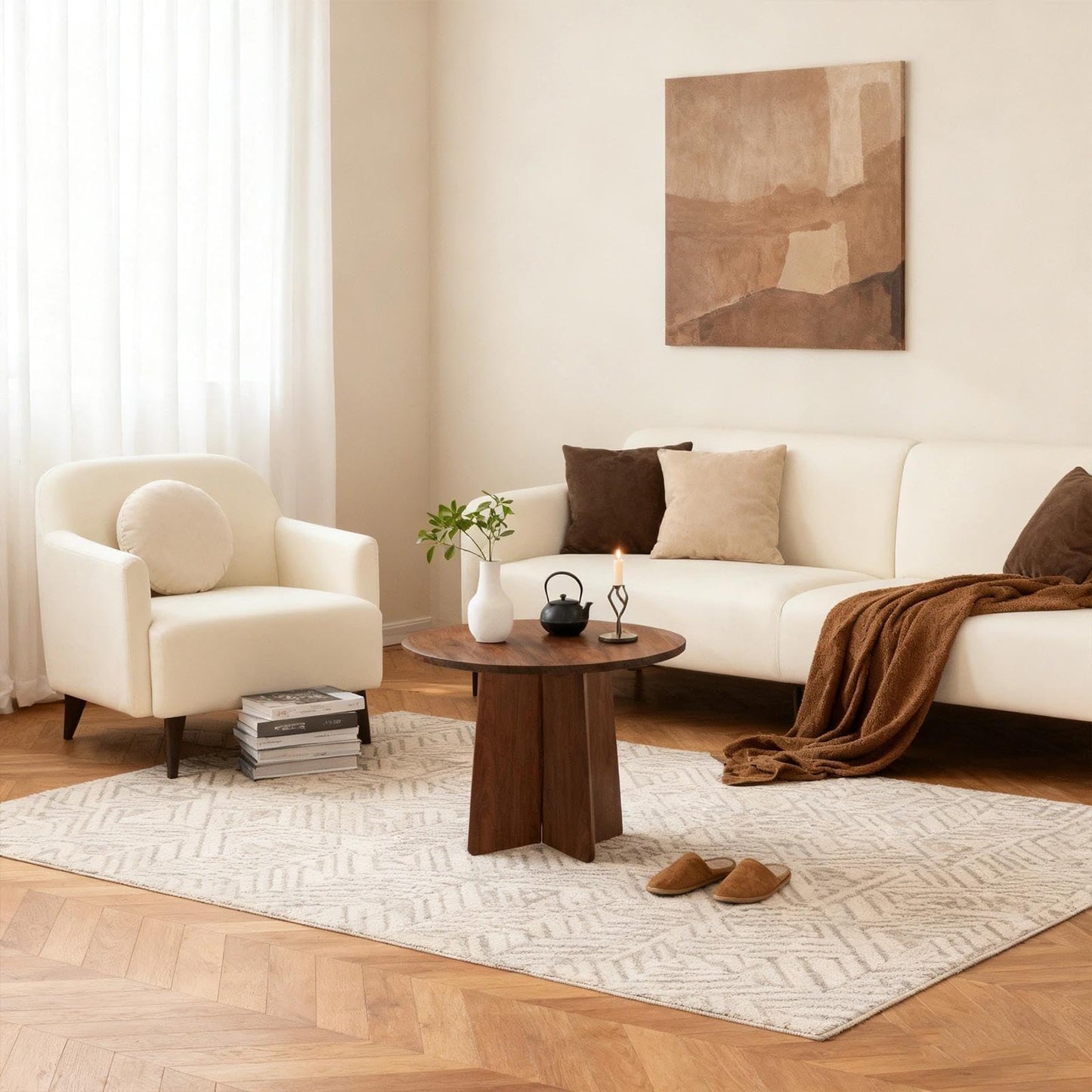 Wood Coffee End Table, Round Side Tables Living Room, Small End Tables for Small Spaces, Sofa, Bedroom, Bedside, Corner, Office, Nursery, Wooden Circle Side Table, Rustic Walnut 19.7 x 17.7 in