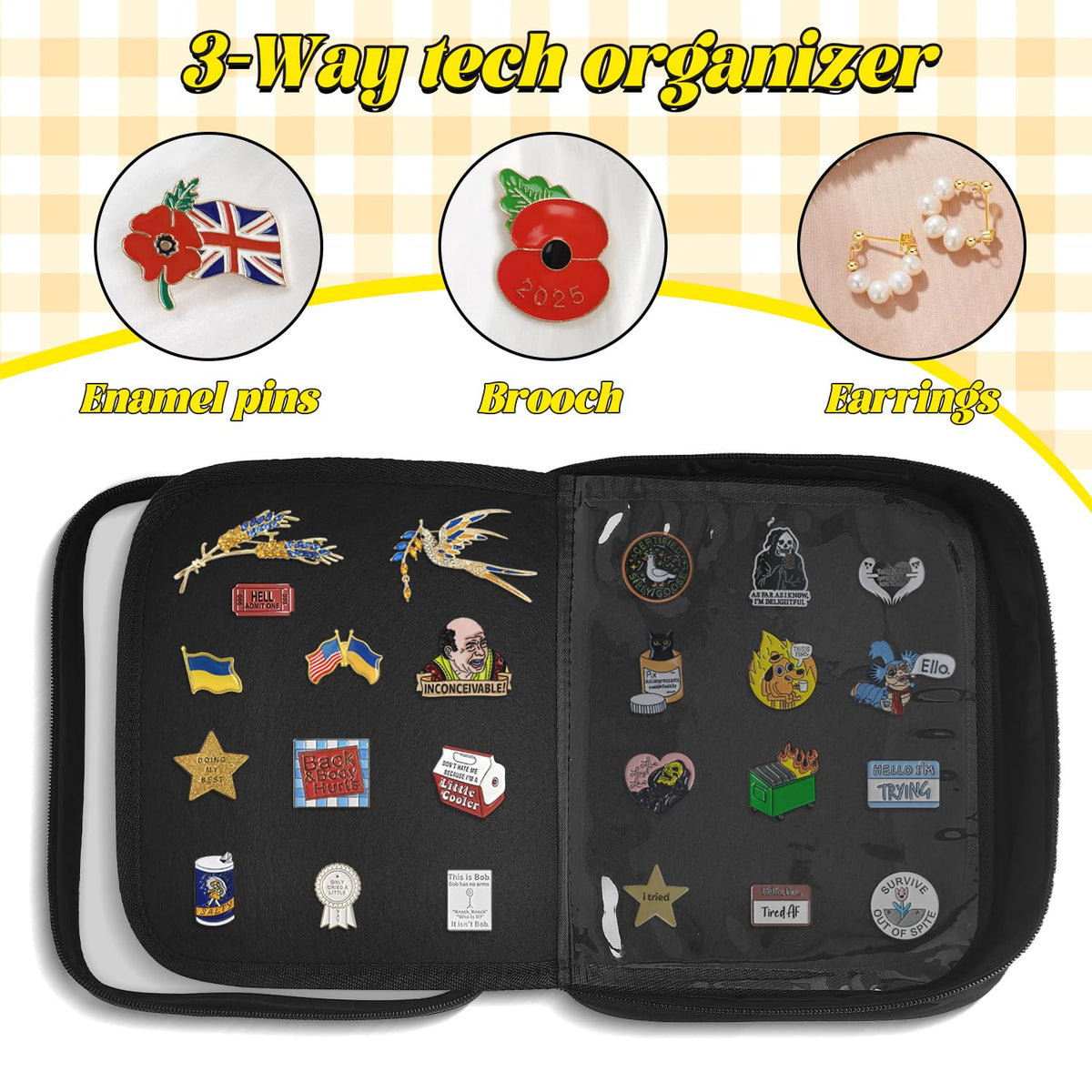 Enamel Pin Display Bag, Pin Book, Pin Holder, Pin Board for Collectors, Pin Collection Book, Suitable for Various Sizes of Pins, Travel Souvenir, Brooches, Medals