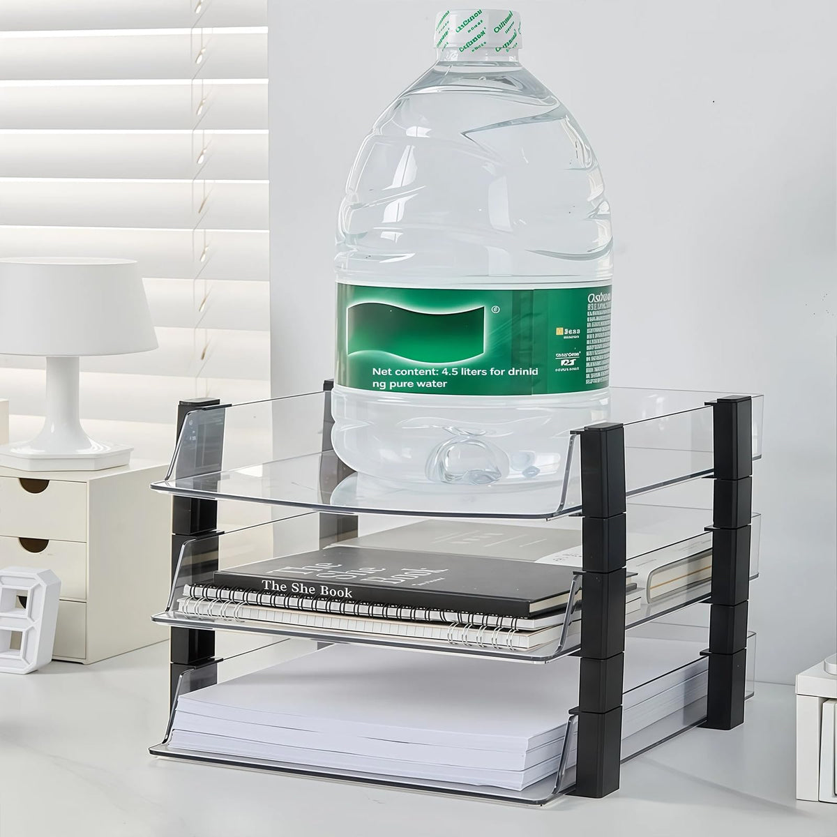 RHONZHAO Clear 2-Tier Stackable Paper Tray Organizer for Letter/A4 Files, Desktop Document Sorter, Transparent Office Desk Storage (2 - Tier Clear)
