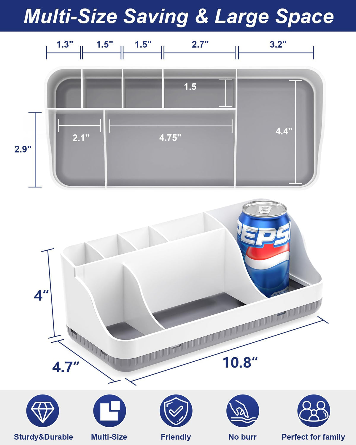 Bathroom Counter Organizer and Storage, 7 Slots Detachable Toothbrush Holders for Bathrooms, Anti-Slip Electric Toothbrush and Toothpaste Holder Countertop Vanity Organizer Accessories for Adults Kids