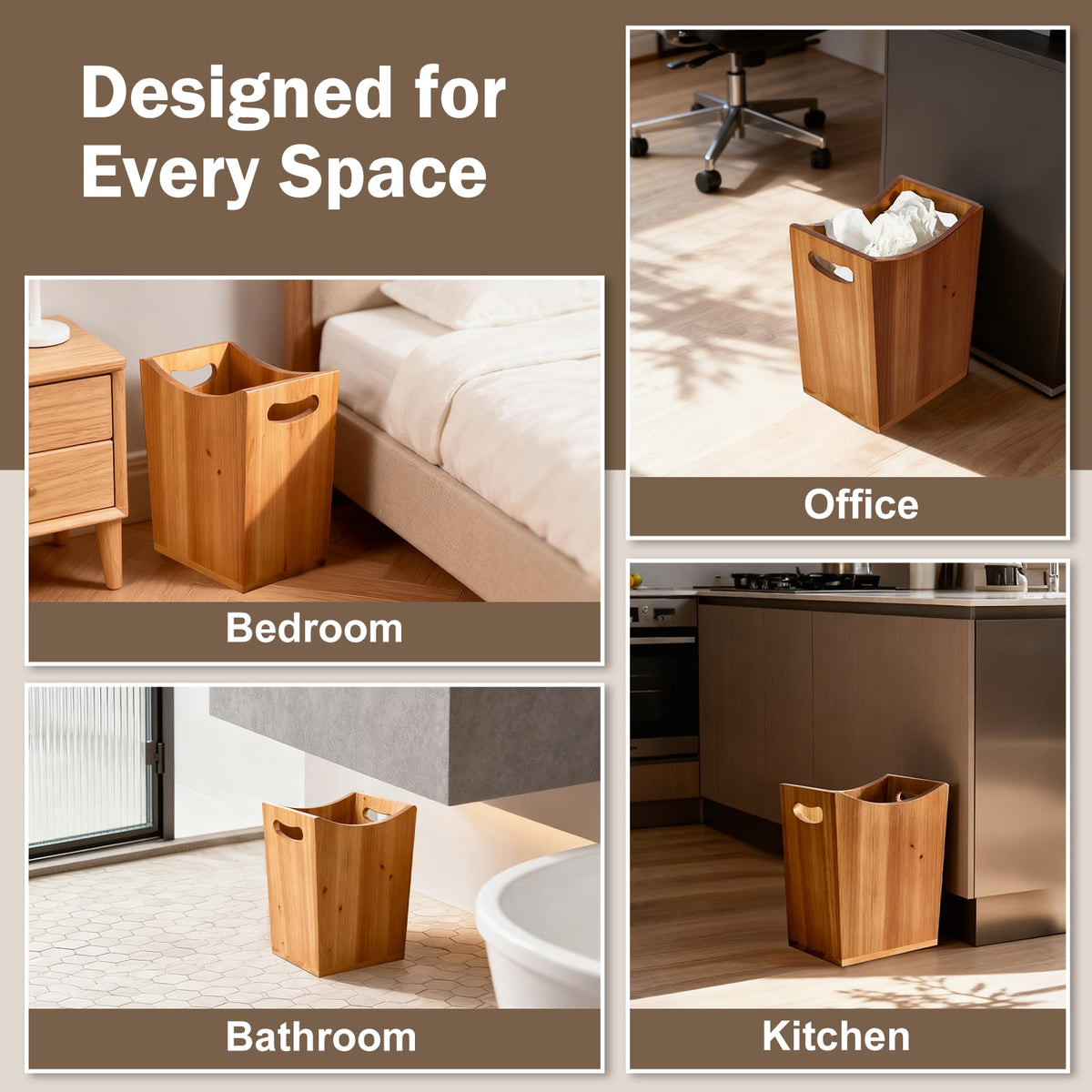 Tenavo 2 Gallons Wooden Bin Wastebasket, Small Trash Can, Decorative Bathroom Trash Can, Waste Basket for Bedroom, Office Garbage Can, Wood Bathroom Accessories