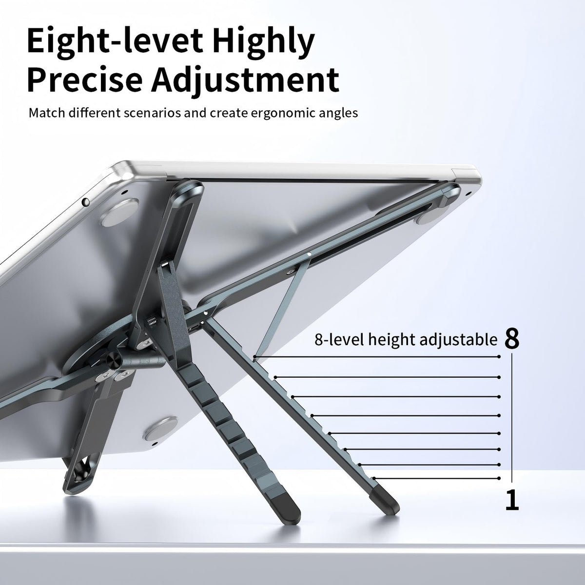 Adjustable Laptop Stand for Desk, MagSafe Compatible Portable Foldable Computer Riser for MacBook, iPhone, iPad, Tablet - Lightweight Aluminum, N52 Magnetic Grip, Perfect for Office, Home, Traveling