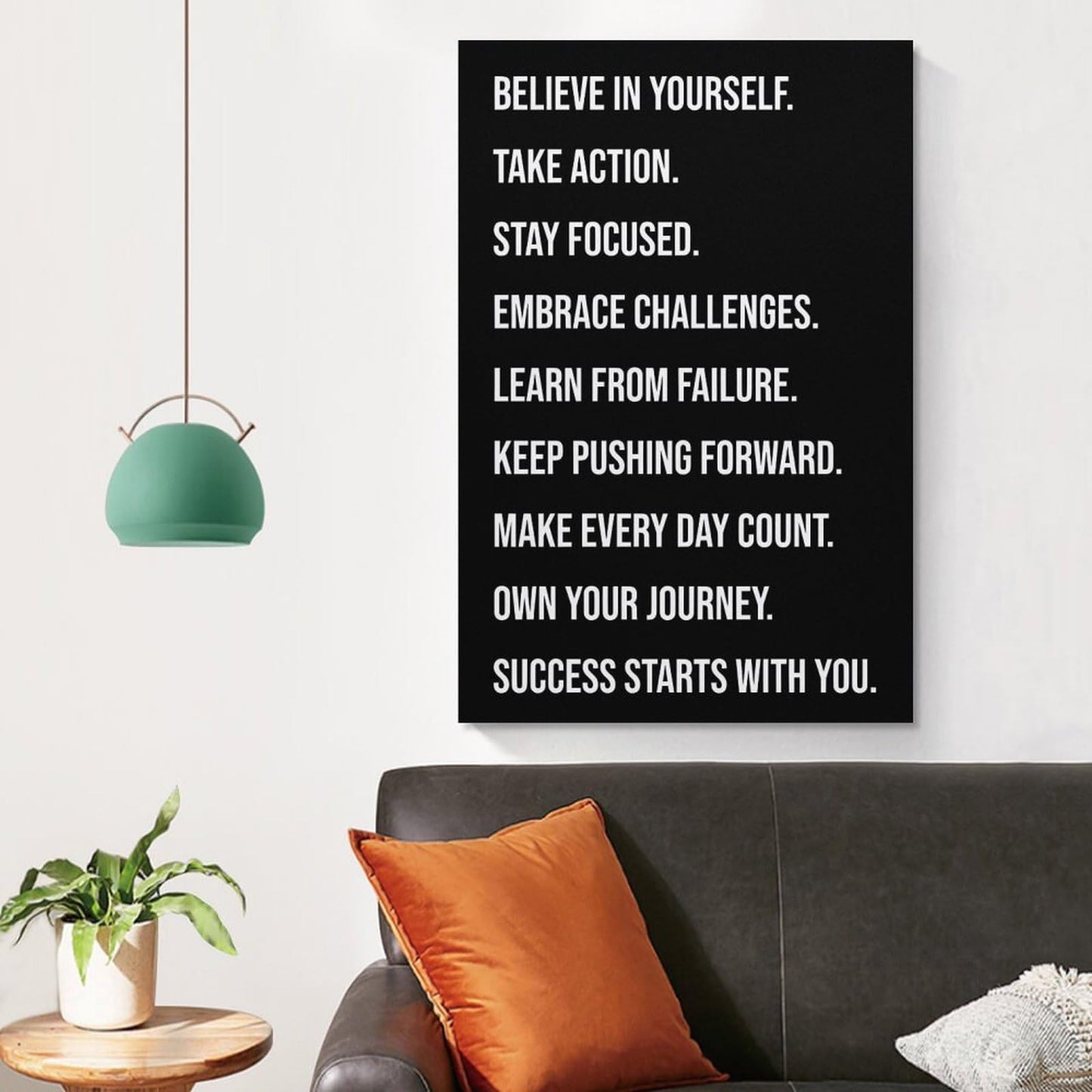 Motivational Gym Quote Build Self Belief Take Action Stay Focused Canvas Printing Wall Art Prints Wall Decor Posters Scandinavian Bohemian Typography for Living Room Office 12x18inch(30x45cm)