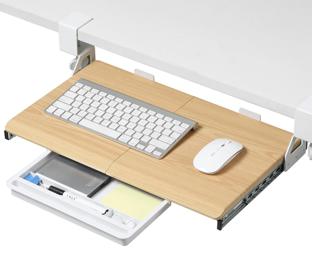 ETHU Keyboard Tray Under Desk, 19.7" X 12.2" Small Size C Clamp Keyboard Drawer Under Desk, Computer Keyboard Stand Slide Pull Out, Ergonomic Keyboard Tray for Home, Office (Oak)