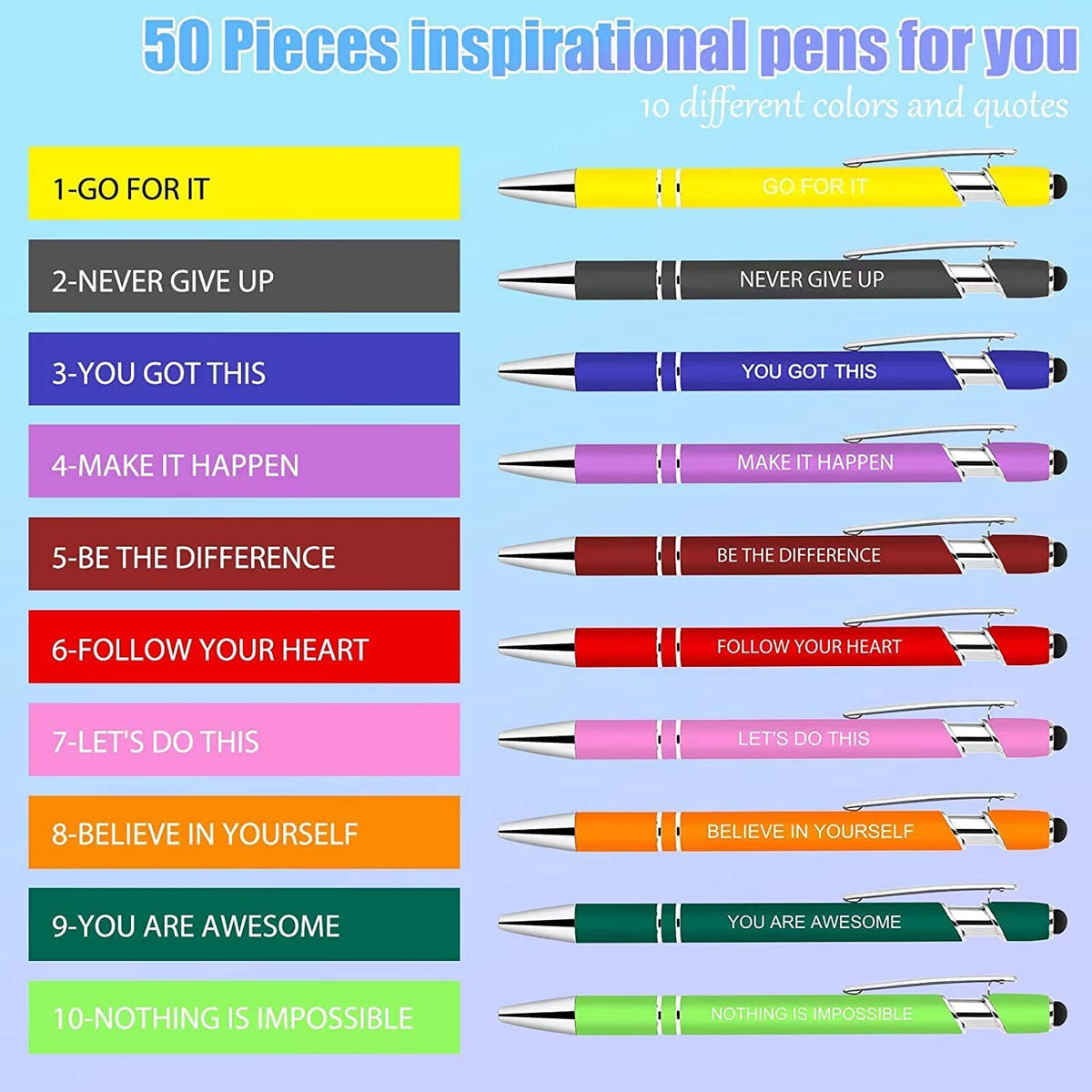 Greengines 100 PCS Inspirational Pens Bulk, Motivational Ballpoint Pen with Stylus Tip Funny Ink Pens Bulk Inspirational Gifts for Women Coworkers Office Supplies Black Ink…