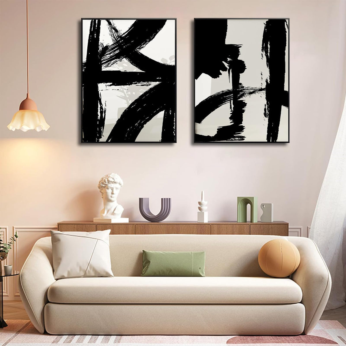Black and White Brush Stroke Wall Art Modern Abstract Minimalist Ink Line Painting Picture Mid Century Geometric Prints Canvas Poster Retro Graffiti Artwork for Office Home Decor 12x16in Unframed