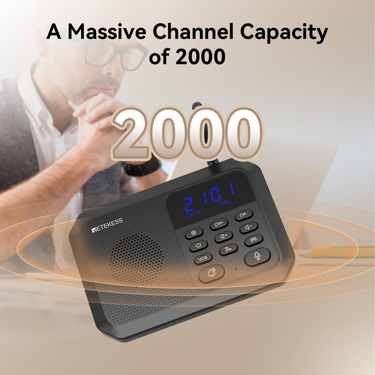 Retekess TH201 Wireless Intercom System, Room to Room Intercom, 1 Mile Working Distance, Plug and Play, Intercom Communication System for Business