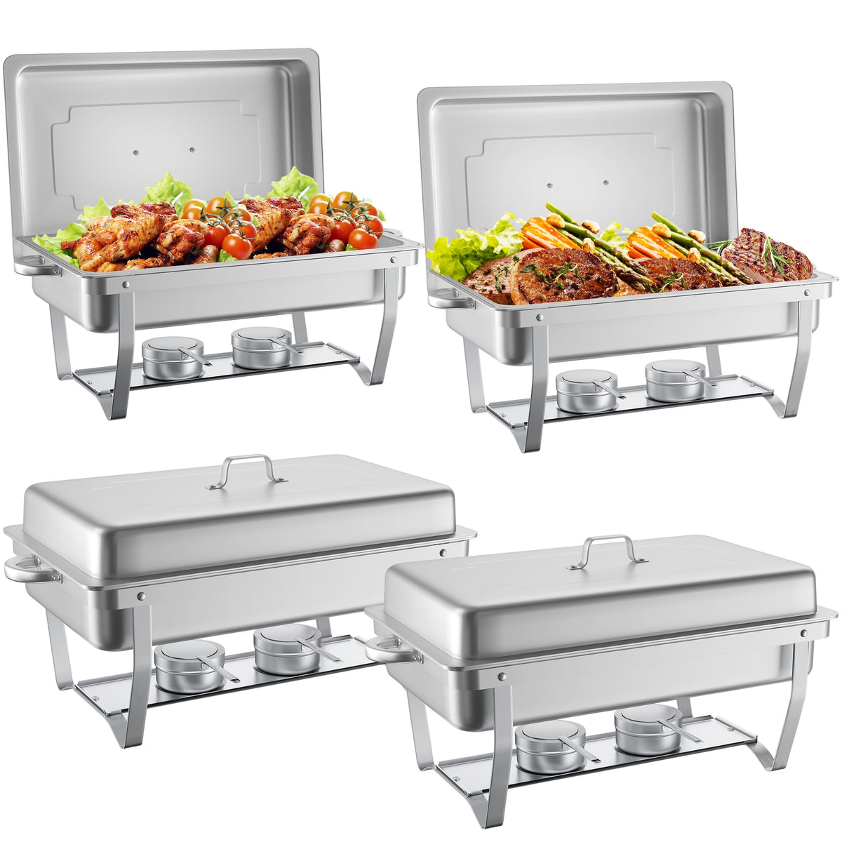 HARDURA Chafing Dish Buffet Set 4 Pack, 9.5QT Stainless Steel Chafing Dish with Lids, More Than 4 Hours of Insulation, Chafing Dishes for Buffet Servers and Warmers, Ideal for Any Party