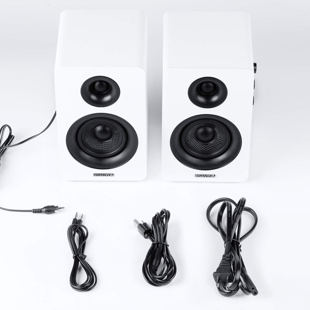 Sanyun SW208 3" Active Bluetooth 5.0 Bookshelf Speakers – 60W Carbon Fiber Speaker Unit - Built-in 24bit DAC Dynamic 3D Surround Sound 2.0 Computer PC Monitor Gaming (Pair, White)