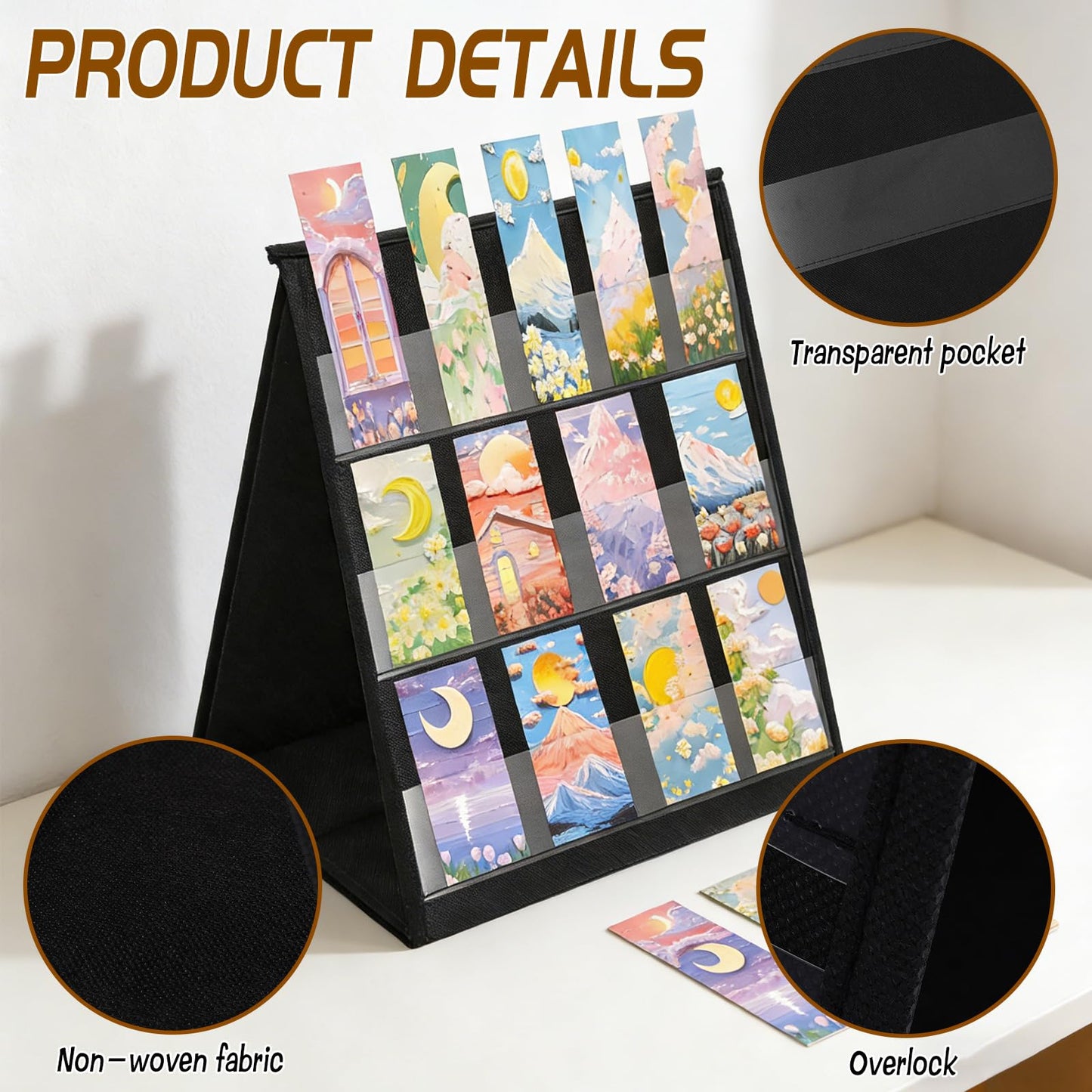 HFYZZ 2 Pack 3 Layers Double Sided Bookmark Display Stand, Portable Assembless Bookmark Holder for Vendor Events, Tabletop Pocket Chart for Business Vendor, Retail Store Shop, Classroom, Black