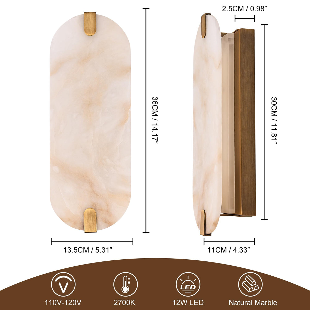 ZEROUNO Alabaster Wall Sconces, 14.2 inch Wall Sconce, Natural Marble Wall Sconces Wall Lighting Set of Two, Dimmable Light Fixtures for Bedroom Living Room Stairs Vanity Hallway Bedside