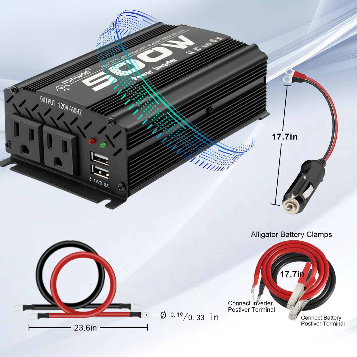 500 Watt Power Inverter car Inverter Rate 500W / Peak 1000W DC12V to AC 110V RV Inverter for Camping Charging Vehicle Power Inverter-Black(500W)