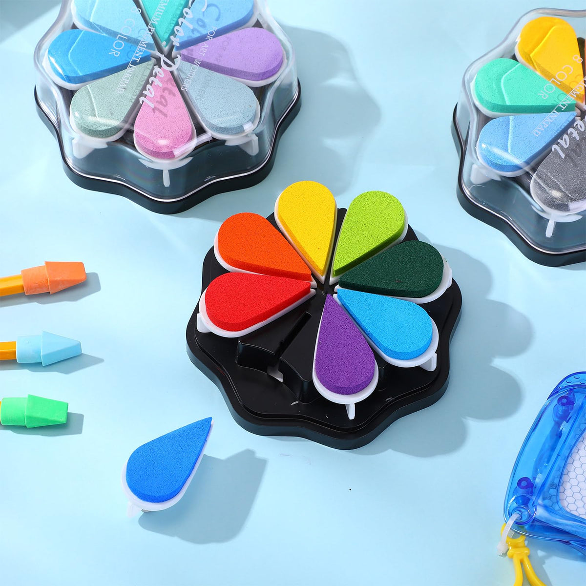 Jetec 3 Pack Petal Ink Pads Finger Ink Stamp, Rainbow Rubber Stamps Washable Waterdrop Shaped Stamp Pads for Card Making, Scrapbook, Painting(Classic 24 Colors,3 Packs)