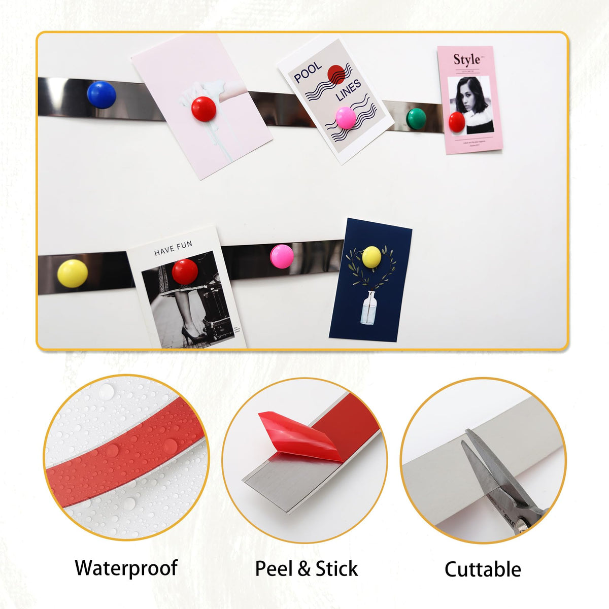 Soengsau 118" x 1.57" Flexible Self Adhesive Metal Strip for Magnets, Peel and Stick Ferrous Memo Tape for Bulletin Boards, Workshop, Office and School Use