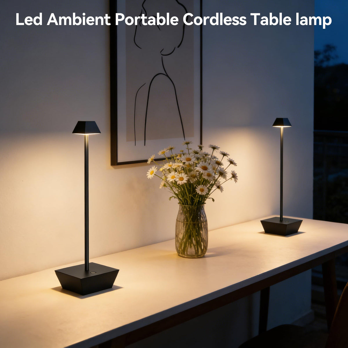 Hebangya Modern Cordless Table Lamps Set of 2,Rechargeable Battery Operated Lamp for Bedroom,Restaurant,Dining Room,Restaurant,Outdoor,Camping,Coffee Shop,Night Light(Black)