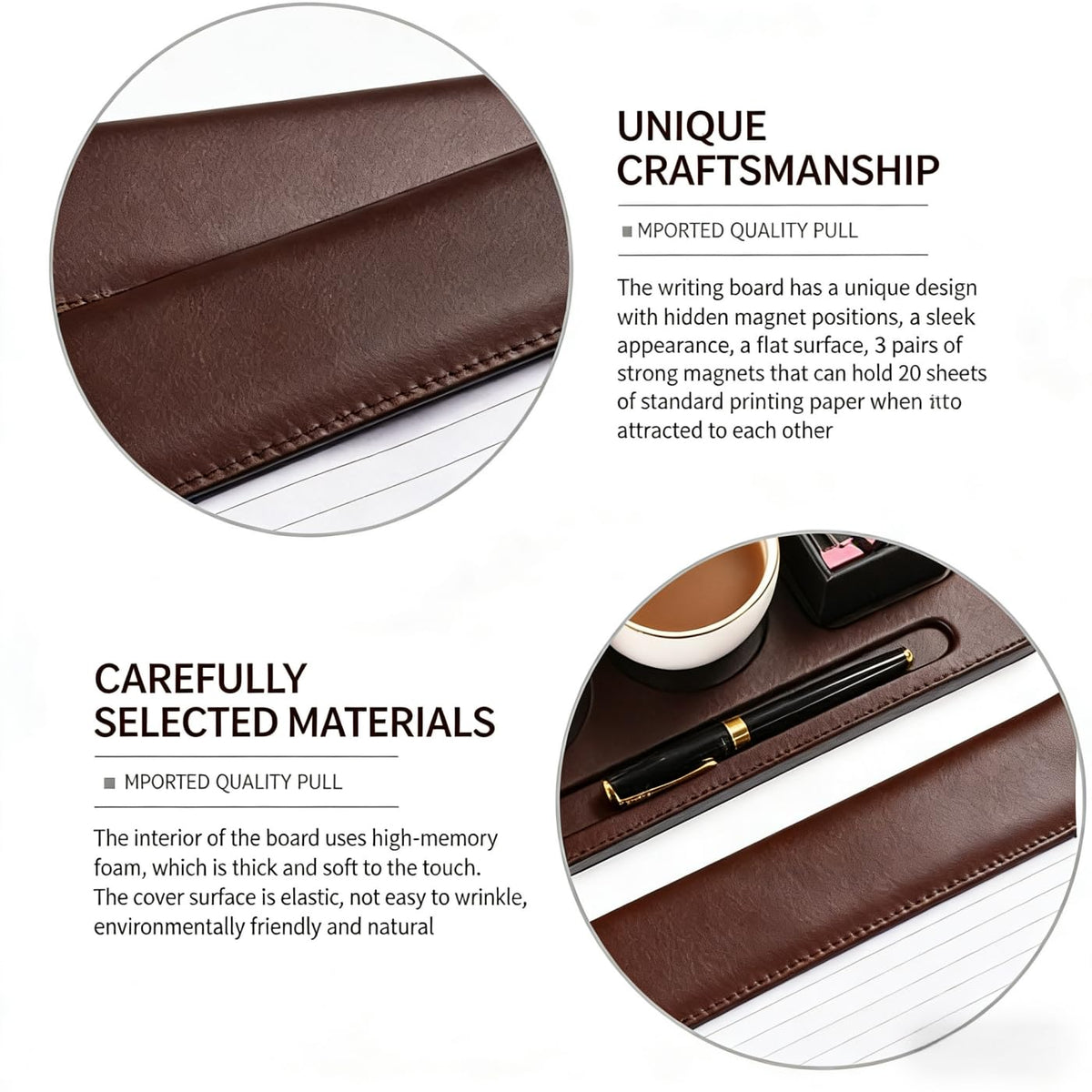 A4 PU Leather Clipboard, 2-Pack with Magnetic Clip, Pen Holder & Ultra-Smooth Surface | Professional Writing Board for Office Meetings, Restaurant Menu, Hotel Service (Brown)