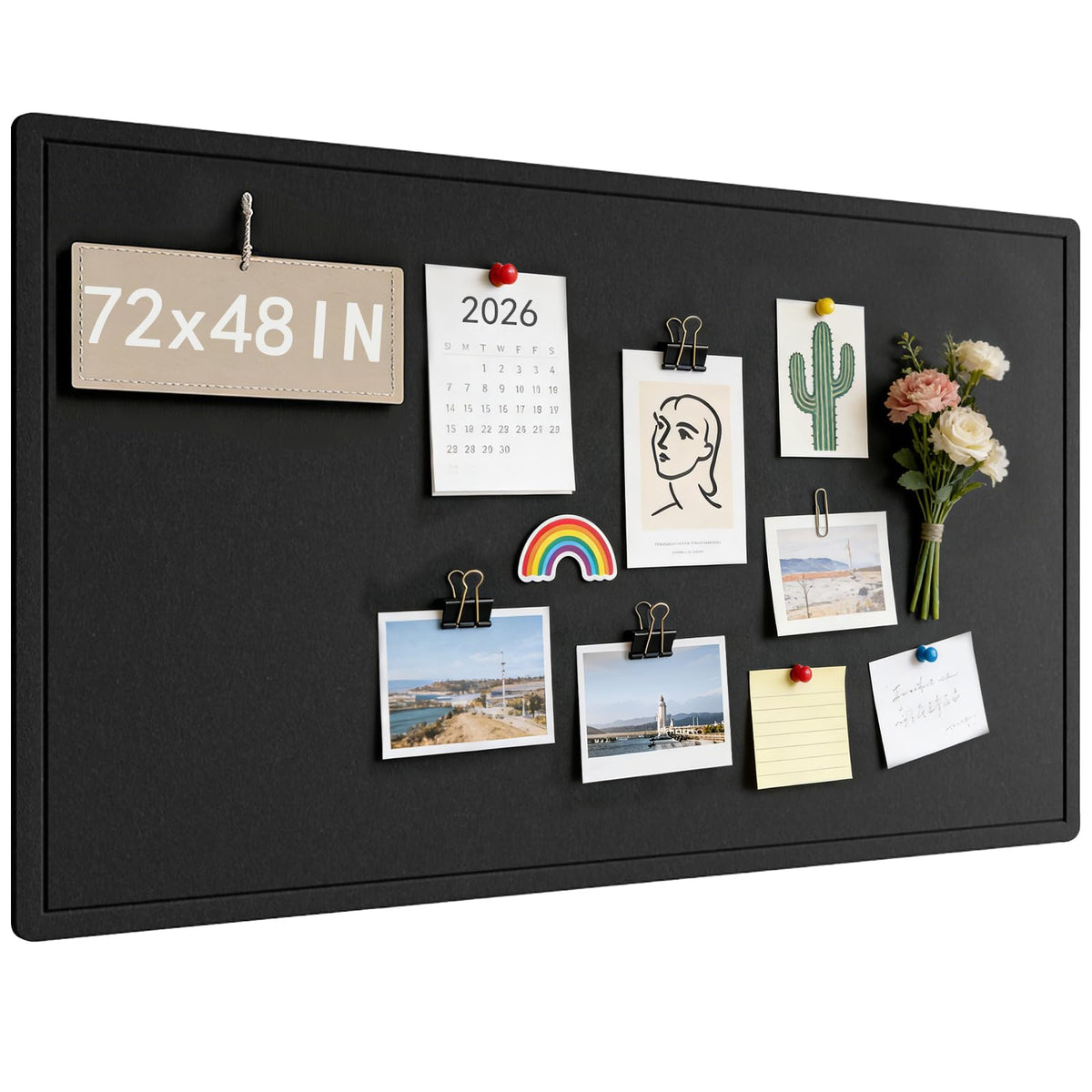 72x48 Inch Large Felt Bulletin Pin Board, Foldable with Pushpins - Black Bulletin Boards, Felt Board for Wall, Big Mood Tack Pinboard