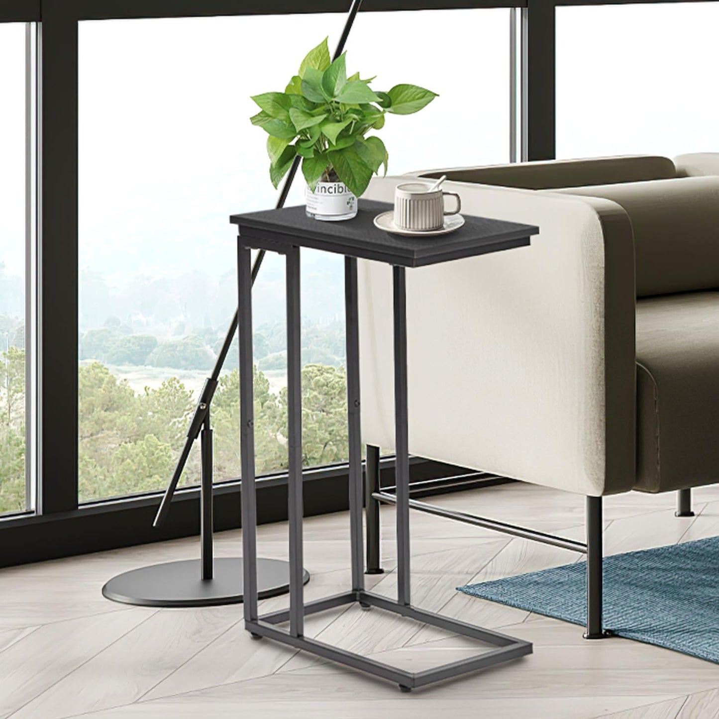 fusehome C-Shaped End Table, for Living Room, Bedroom, Small Spaces, TV Tray Couch Side Tables Laptop Table, Black