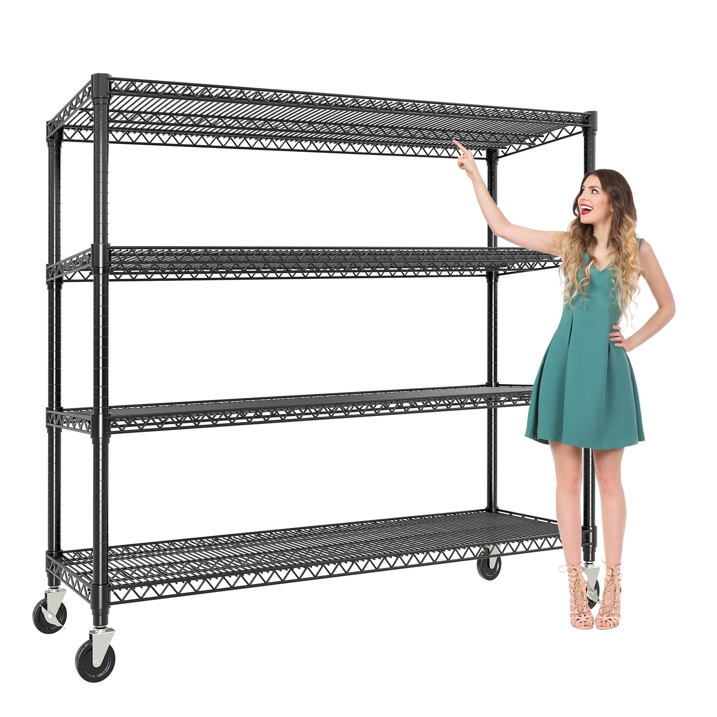 Garvee 4-Tiers Storage Shelves Heavy Duty Garage Shelving Units with Wheels 59" W x 71.8" H, 2640LBS Rolling Wire Shelving Rack, Adjustable Shelf for Garage Kitchen Warehouse Industrial Pantry