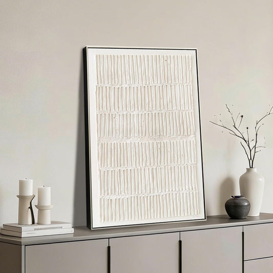 VGICH Large Framed Canvas Wall Art, Modern Abstract Wall Art for Living Room, Beige Textured 100% Hand-painted Painting, Minimalist Wall Decor for Living Room, Bedroom, Office, Hallway, 27x43 Inch